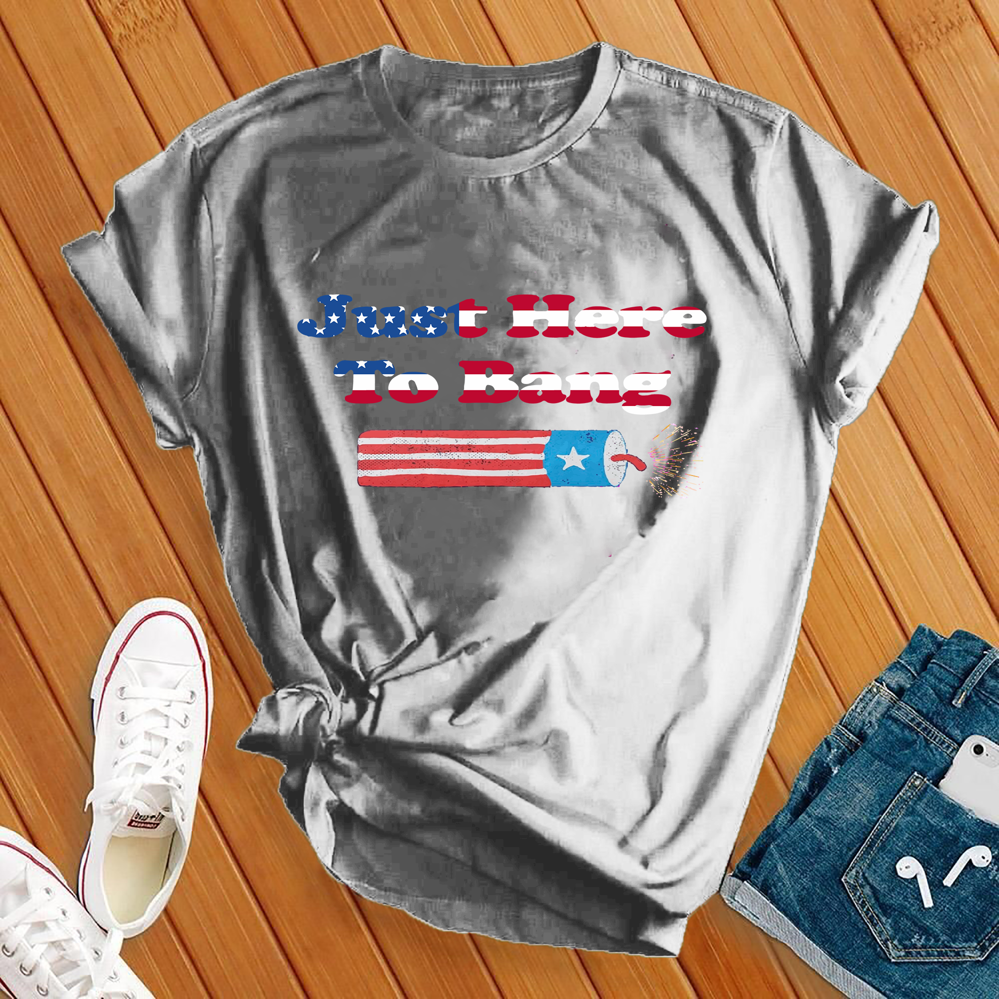 Just Here To Bang American Flag Tee