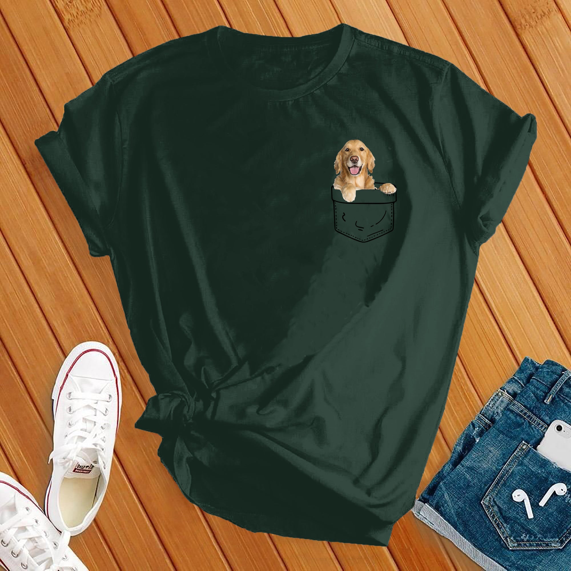 Cute Golden Retriever Puppy Pocket Tee - Love Tees