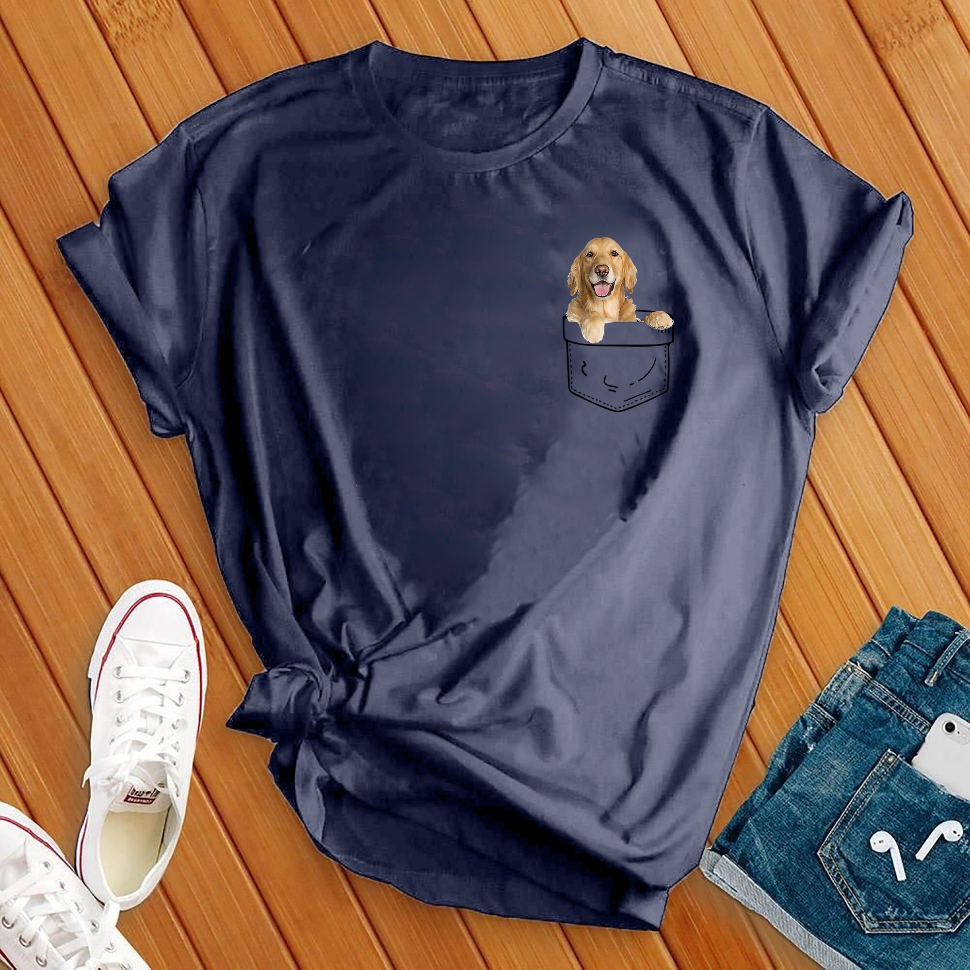 Cute Golden Retriever Puppy Pocket Tee - Love Tees