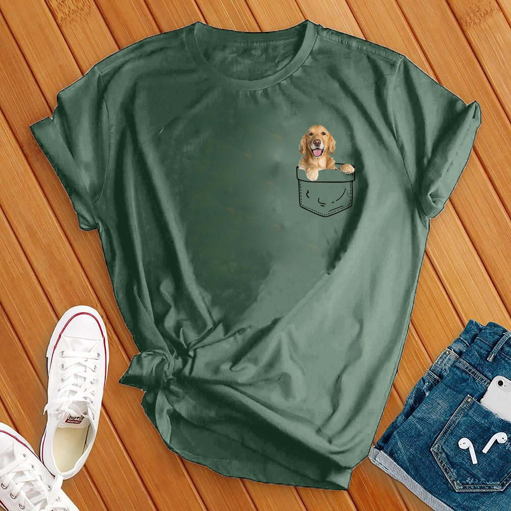 Cute Golden Retriever Puppy Pocket Tee - Love Tees