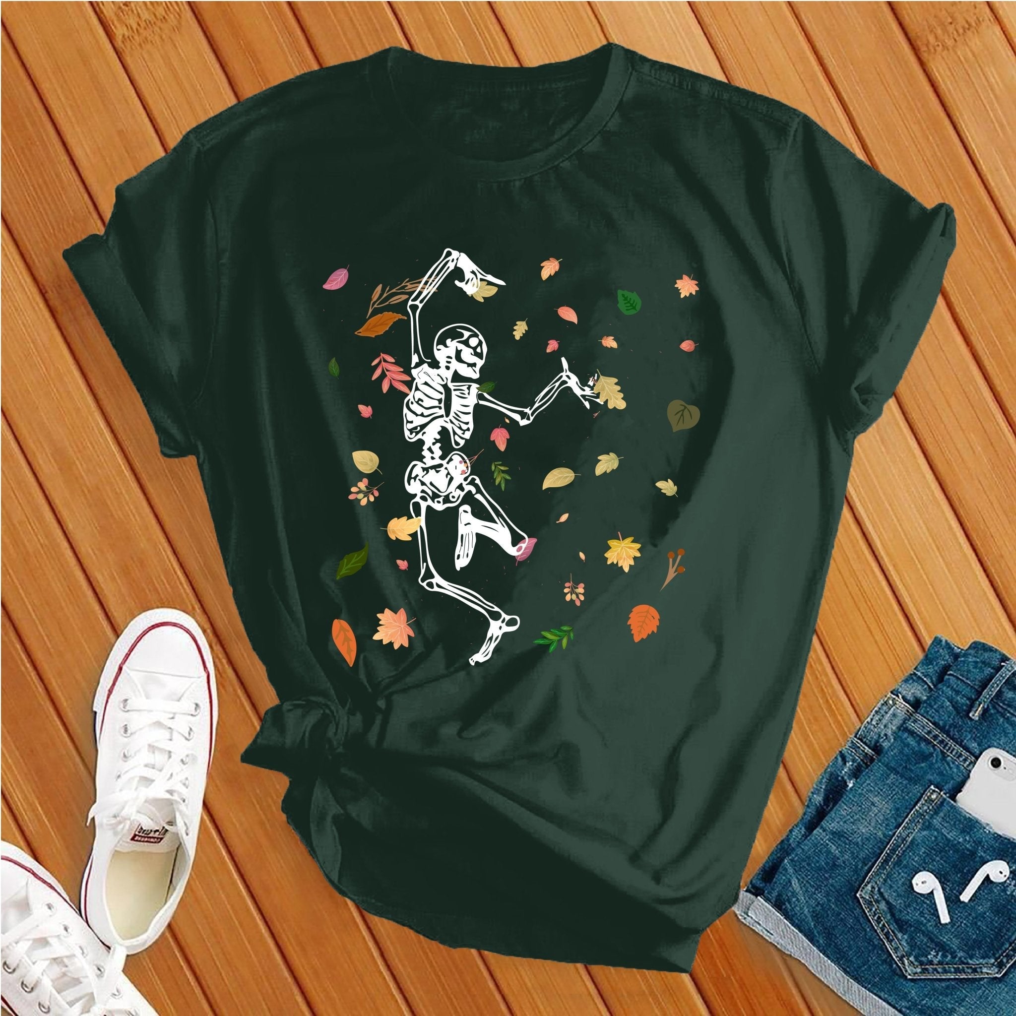 Dancing Skeleton Falling Leaves Tee - Love Tees