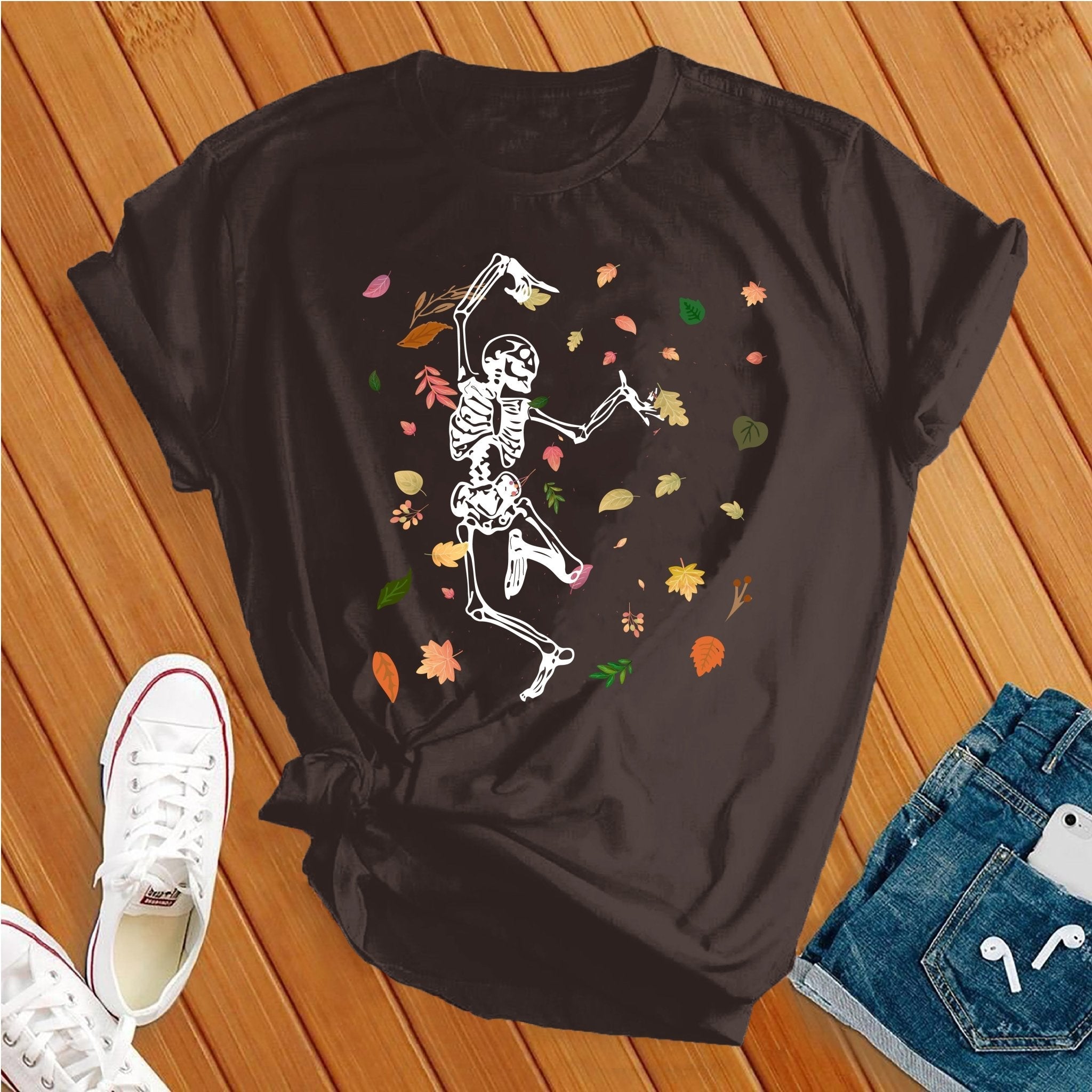 Dancing Skeleton Falling Leaves Tee - Love Tees