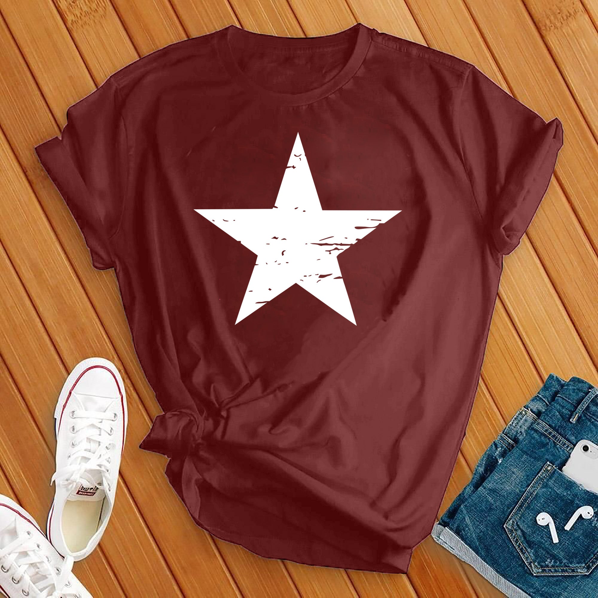 Distressed White Star Tee - Love Tees