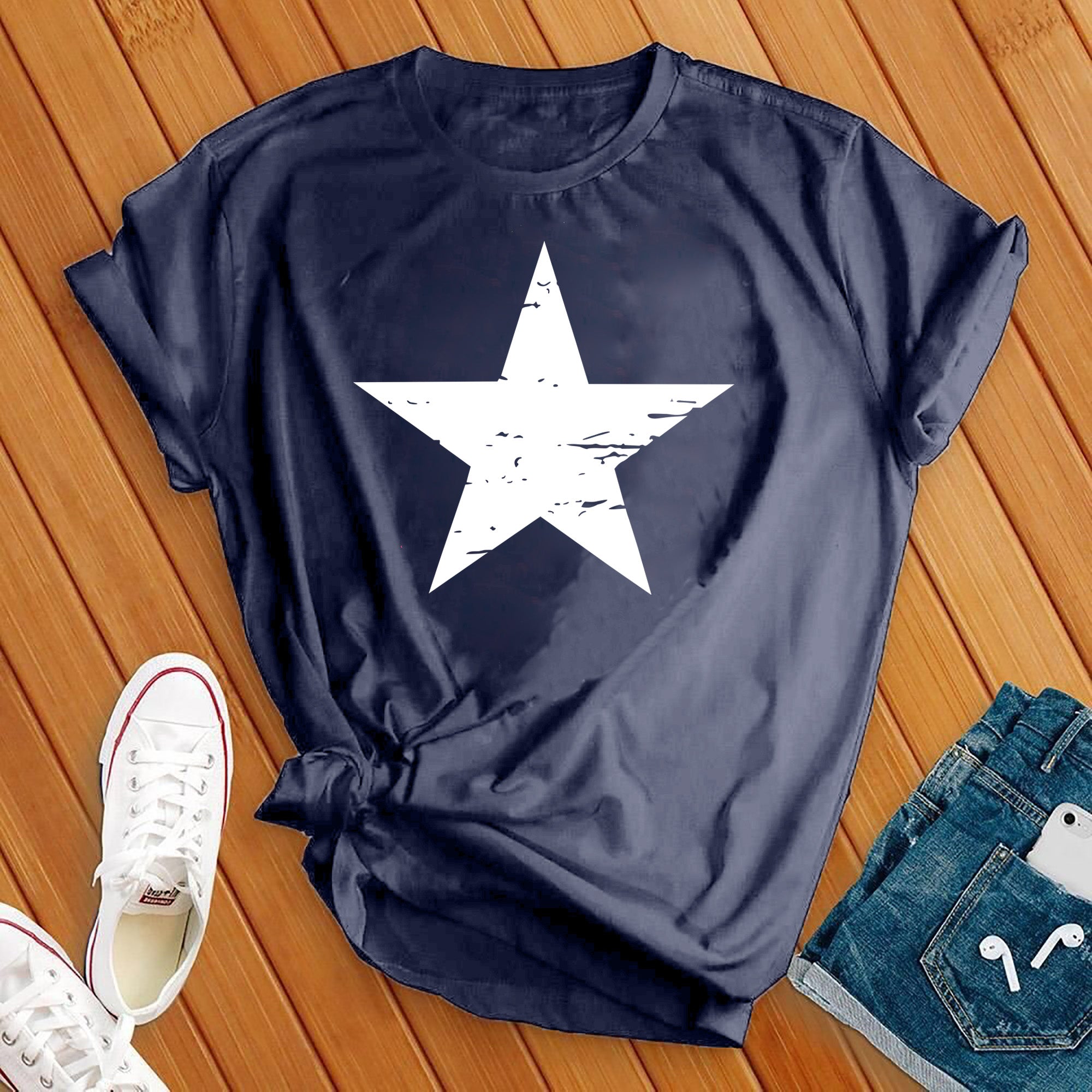 Distressed White Star Tee - Love Tees