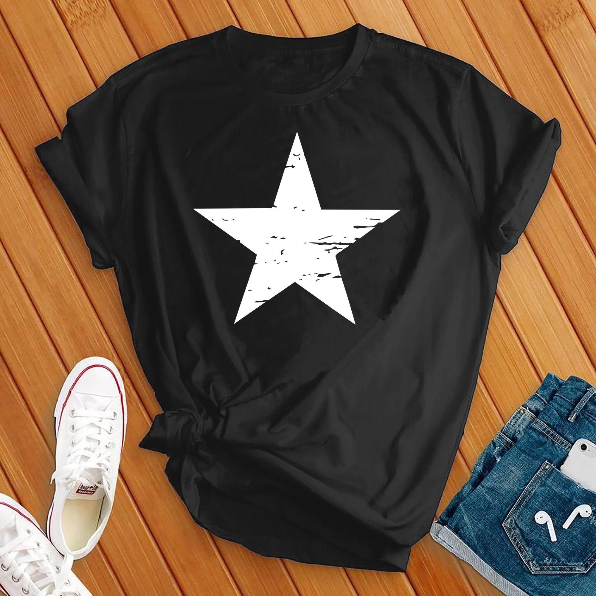 Distressed White Star Tee - Love Tees