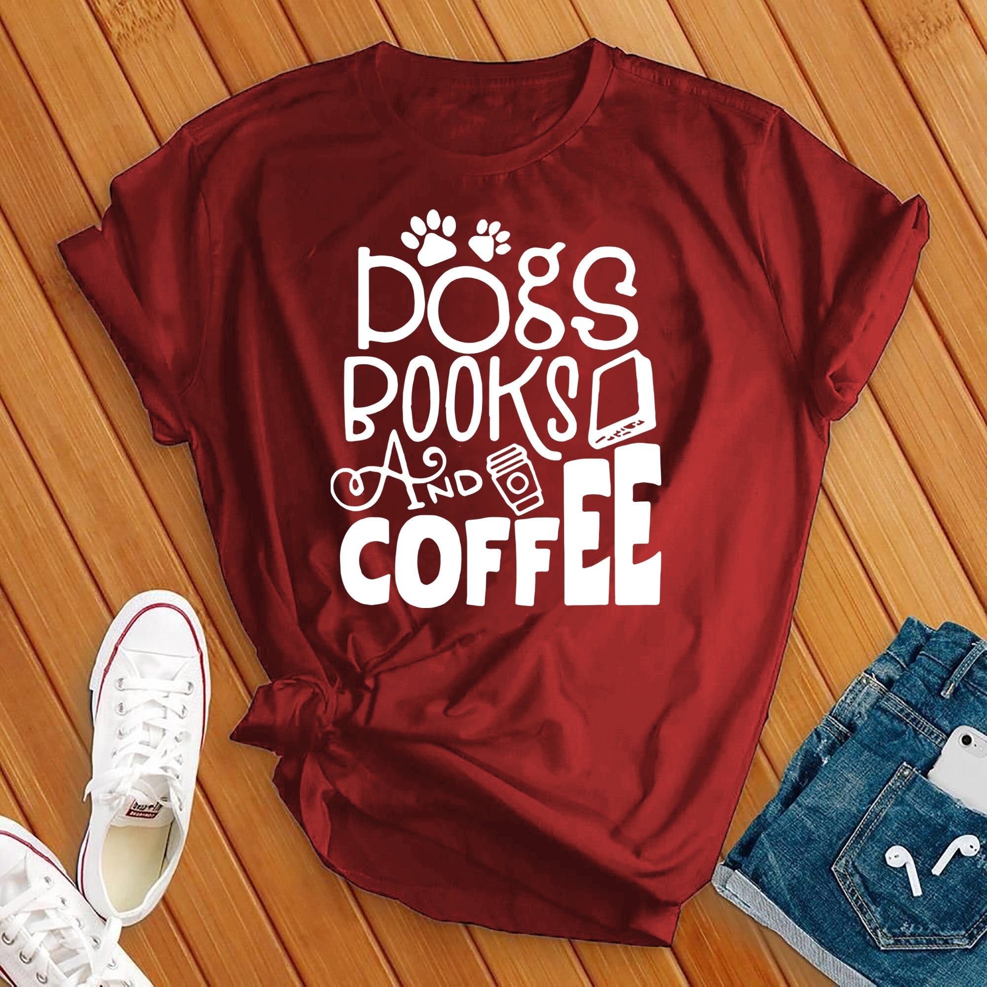 Dogs Books & Coffee Tee - Love Tees