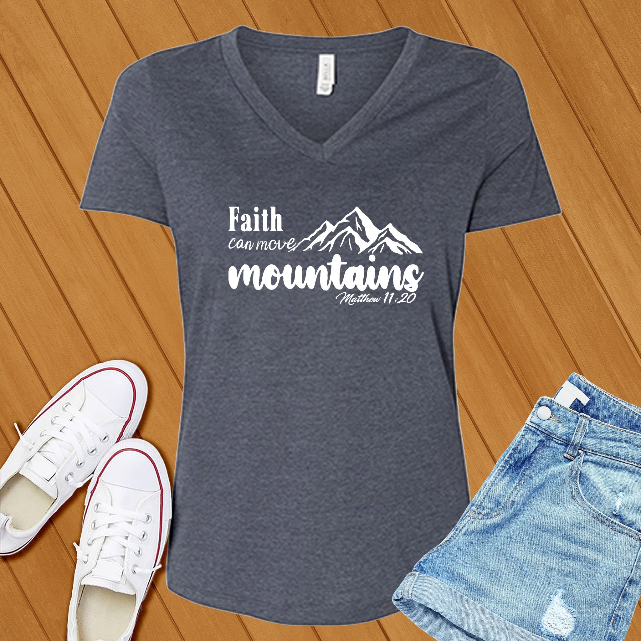 Faith Can Move, Bible Verse V-Neck - Love Tees