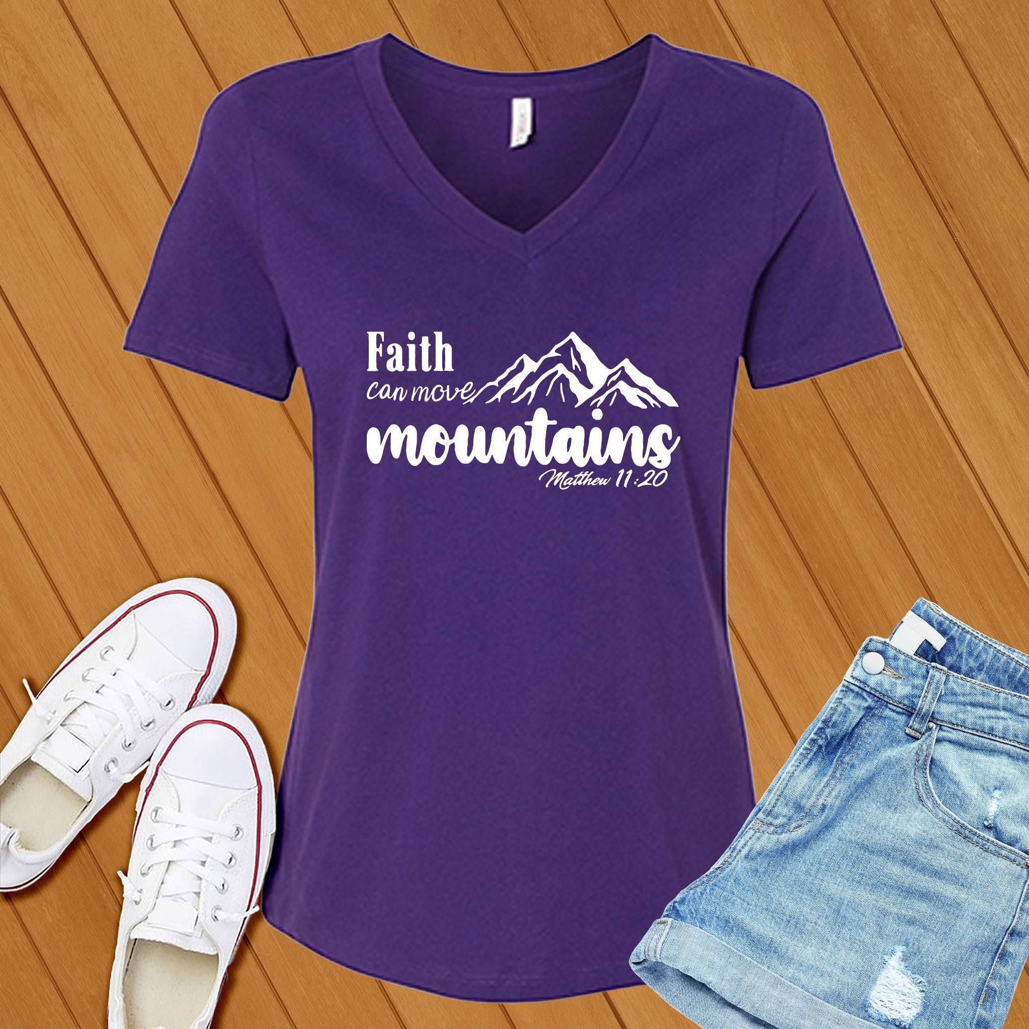 Faith Can Move, Bible Verse V-Neck - Love Tees