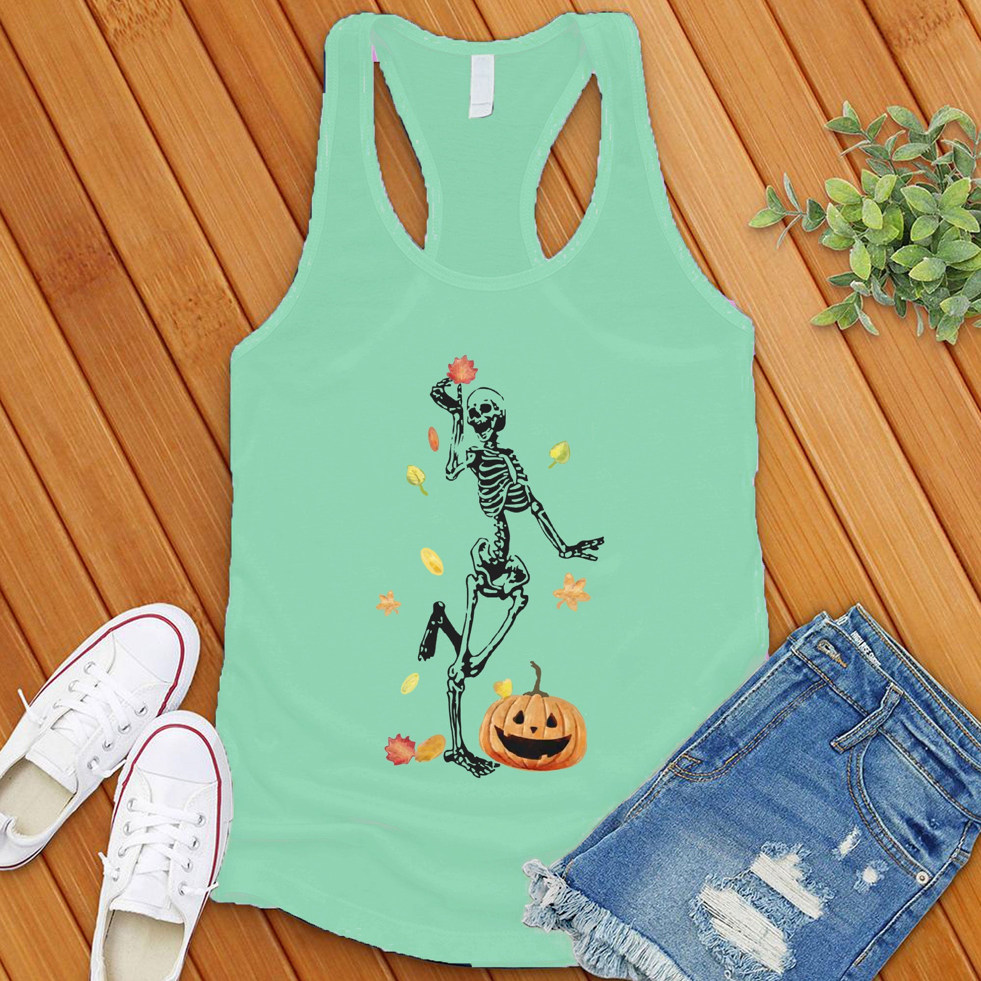 Fall Skeleton Pumpkin Women's Tank Top - Love Tees