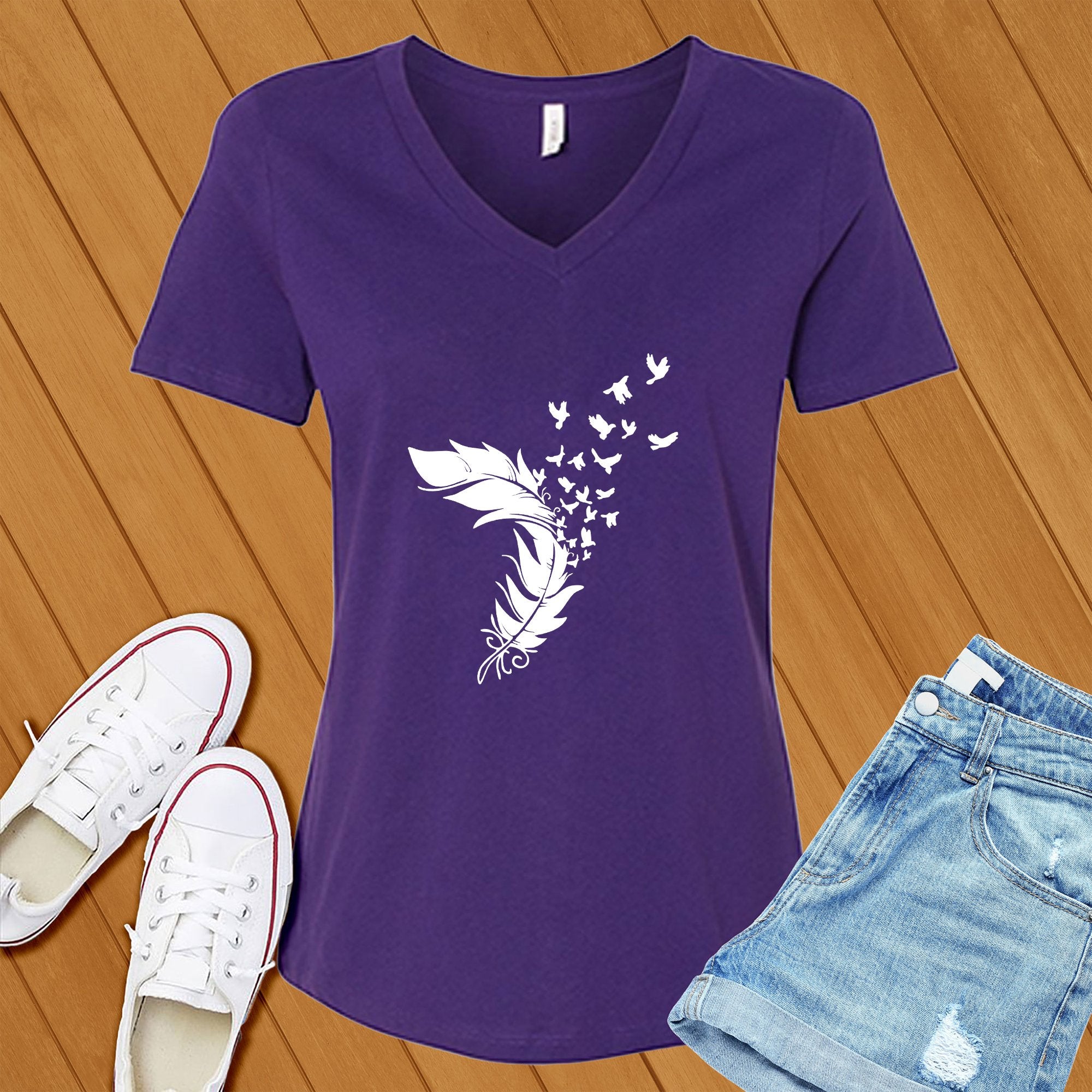 Feather In The Wind V-Neck - Love Tees