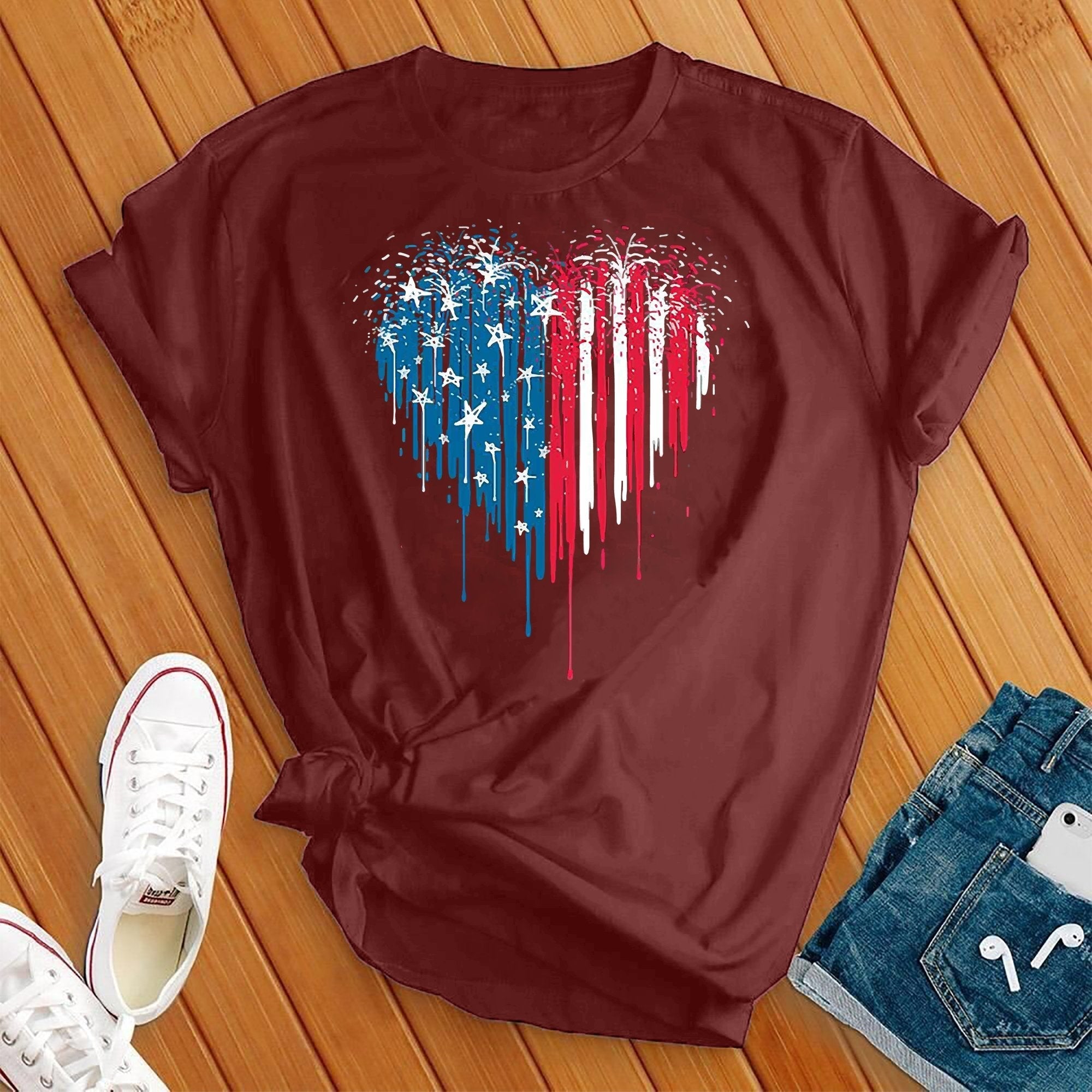 Fire Work Heart 4th Of July Tee - Love Tees