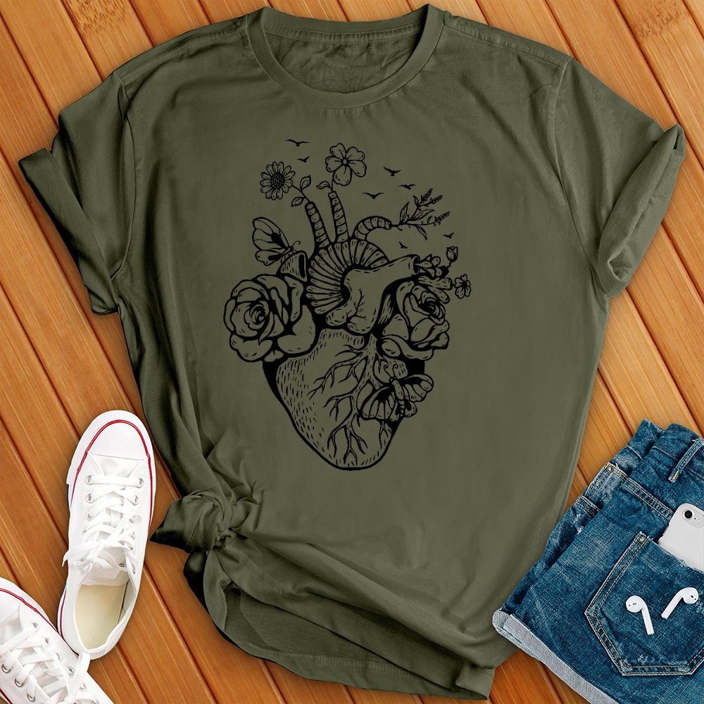 Floral Heart Design Tee - Love Tees