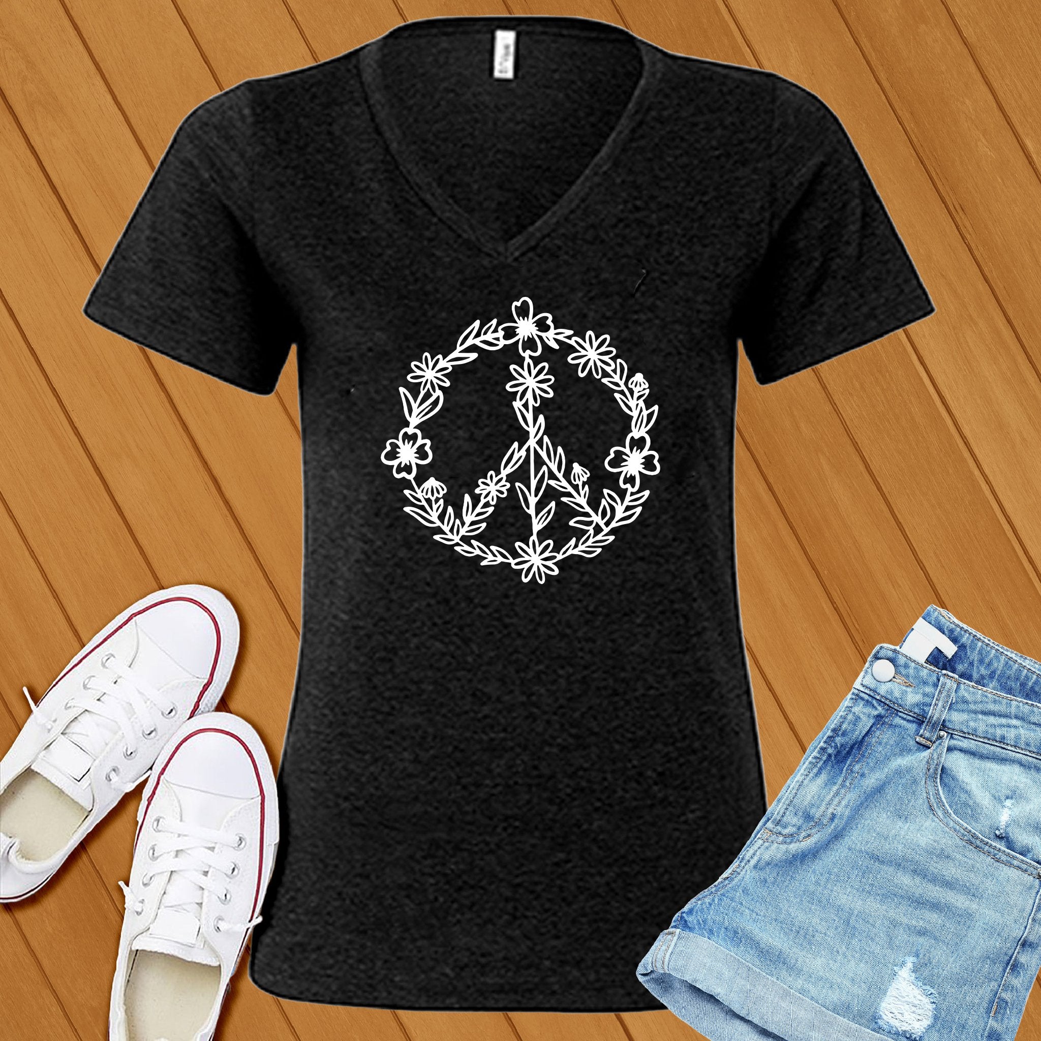 Floral Peace V-Neck - Love Tees