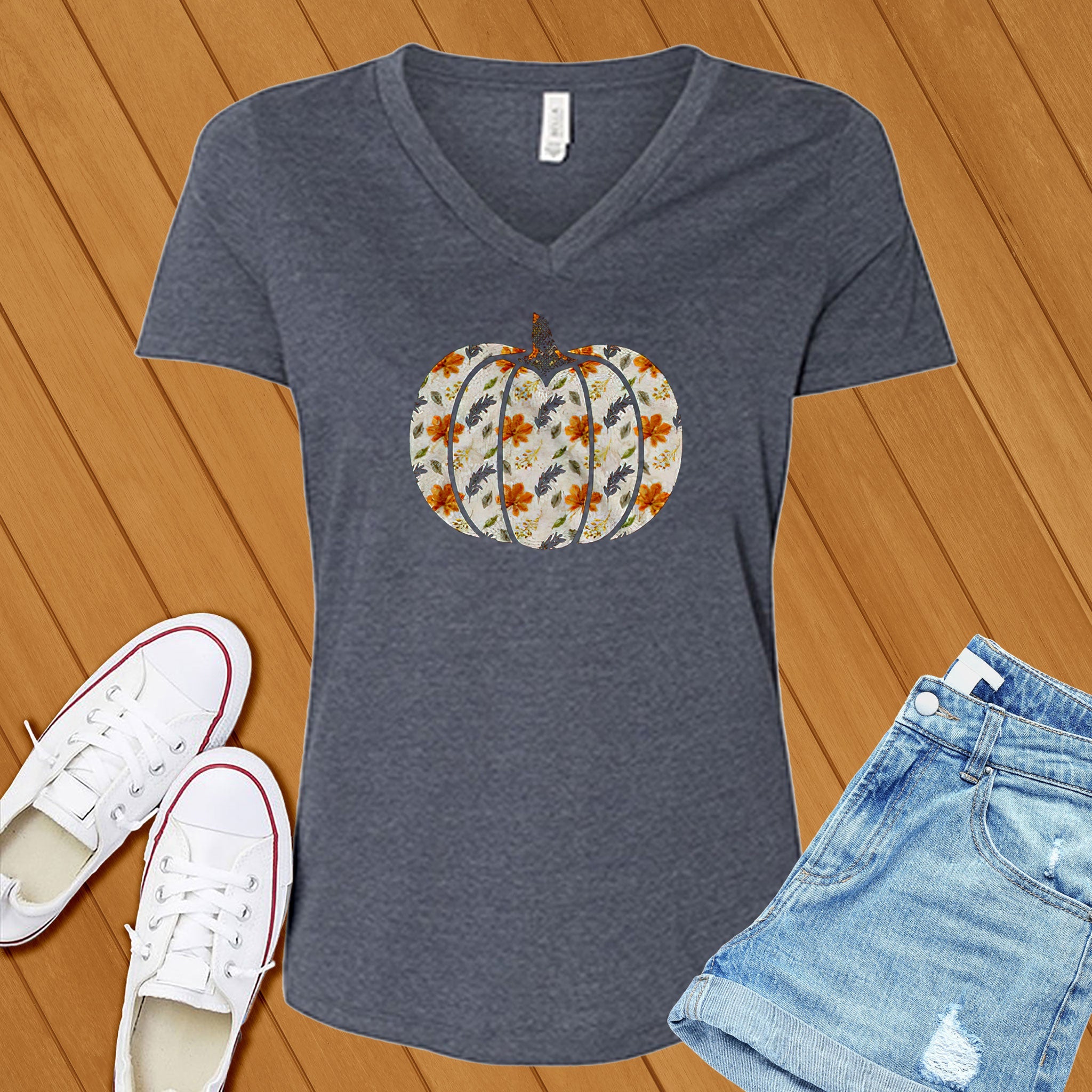 Floral Pumpkin V-Neck - Love Tees