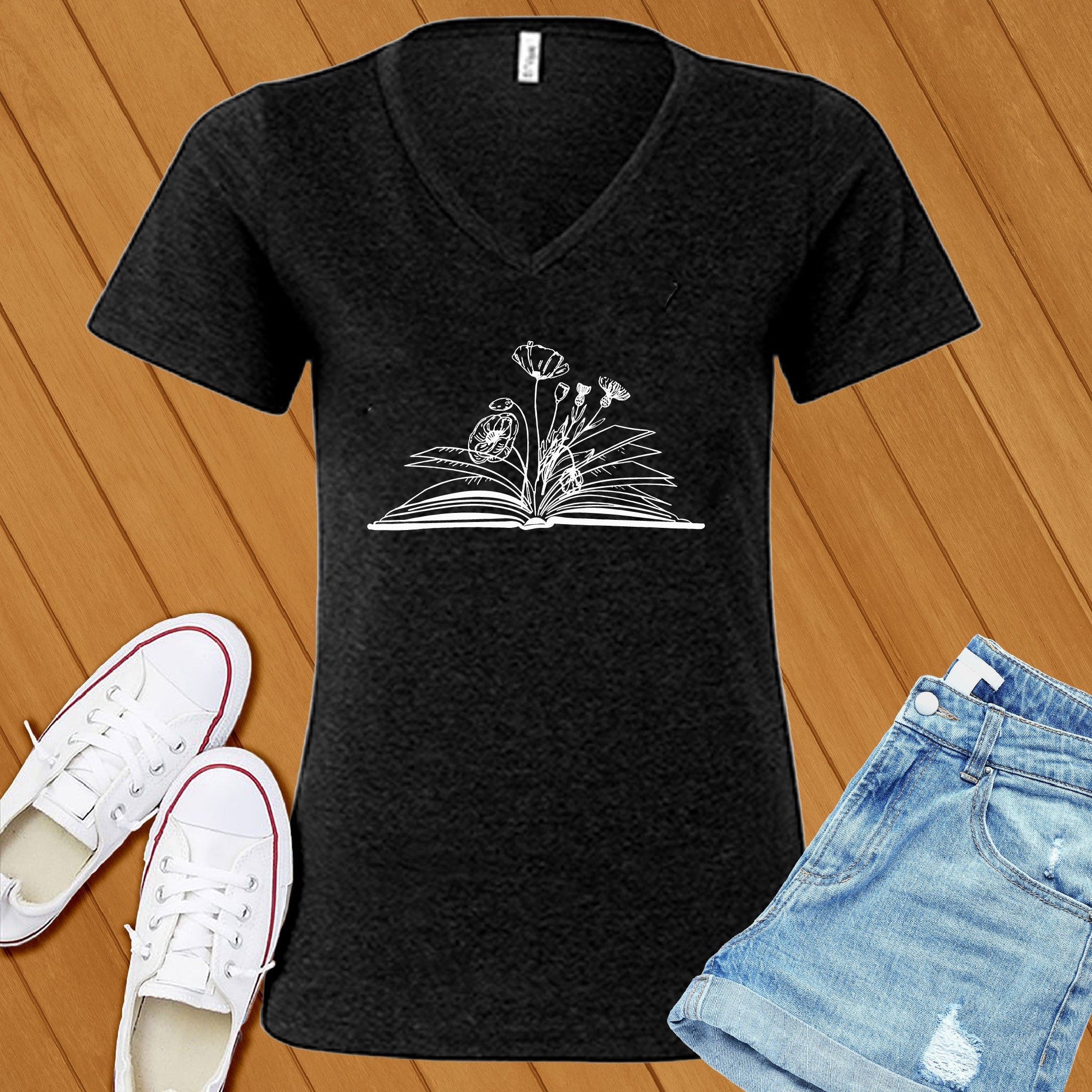 Flower Books Reader V-Neck - Love Tees