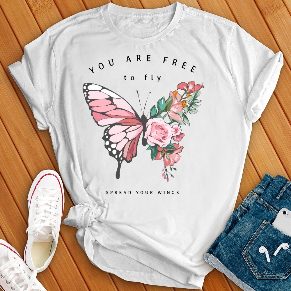 Free to Fly Floral Butterfly Tee - Love Tees