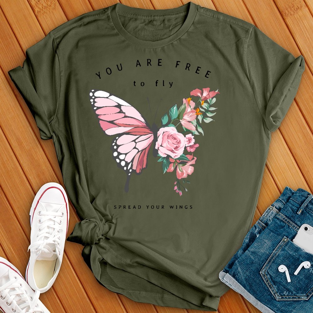 Free to Fly Floral Butterfly Tee - Love Tees