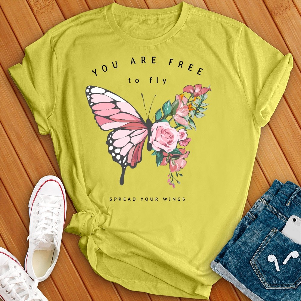 Free to Fly Floral Butterfly Tee - Love Tees