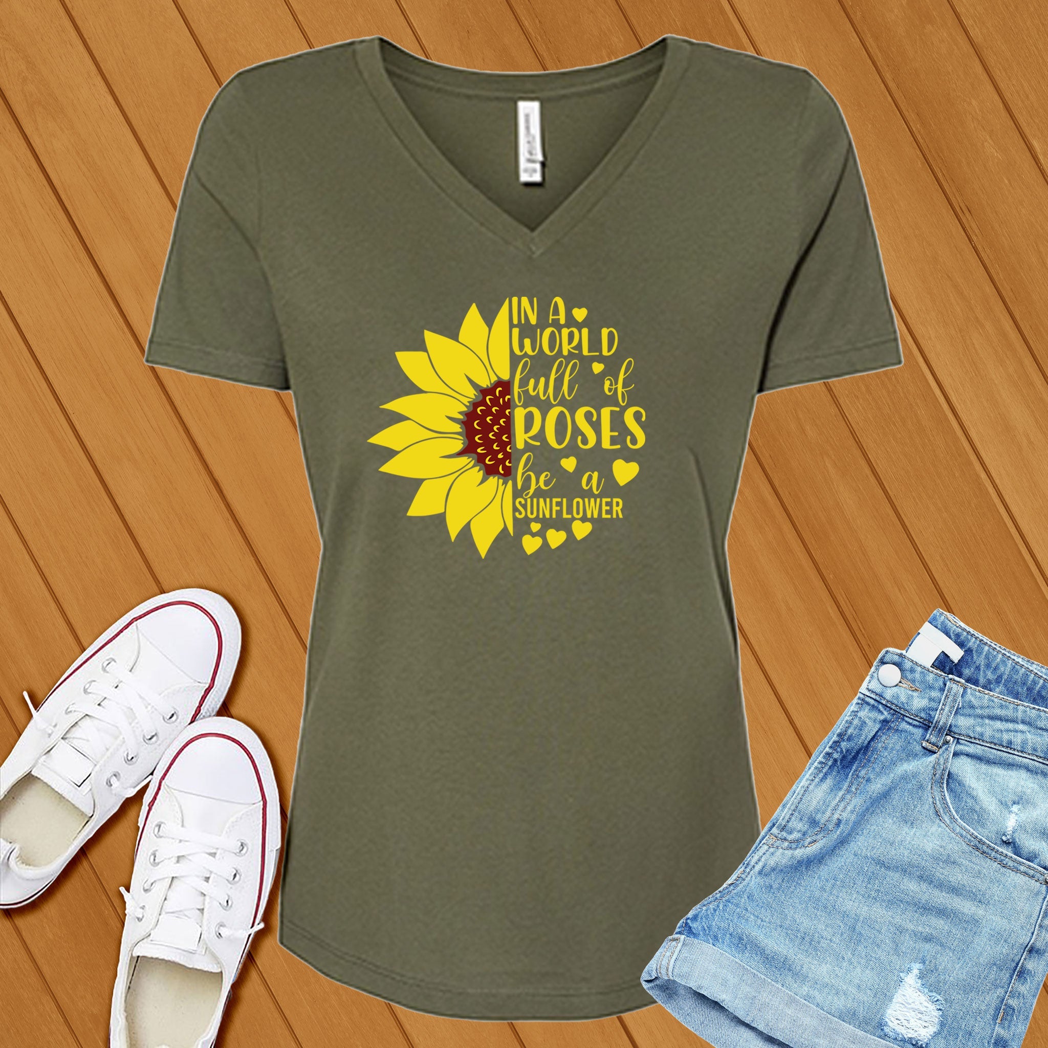 In A World Full of Roses Heart V-Neck - Love Tees