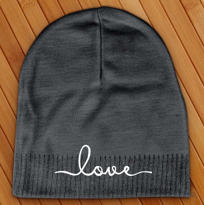 Love Script Text Beanie - Love Tees