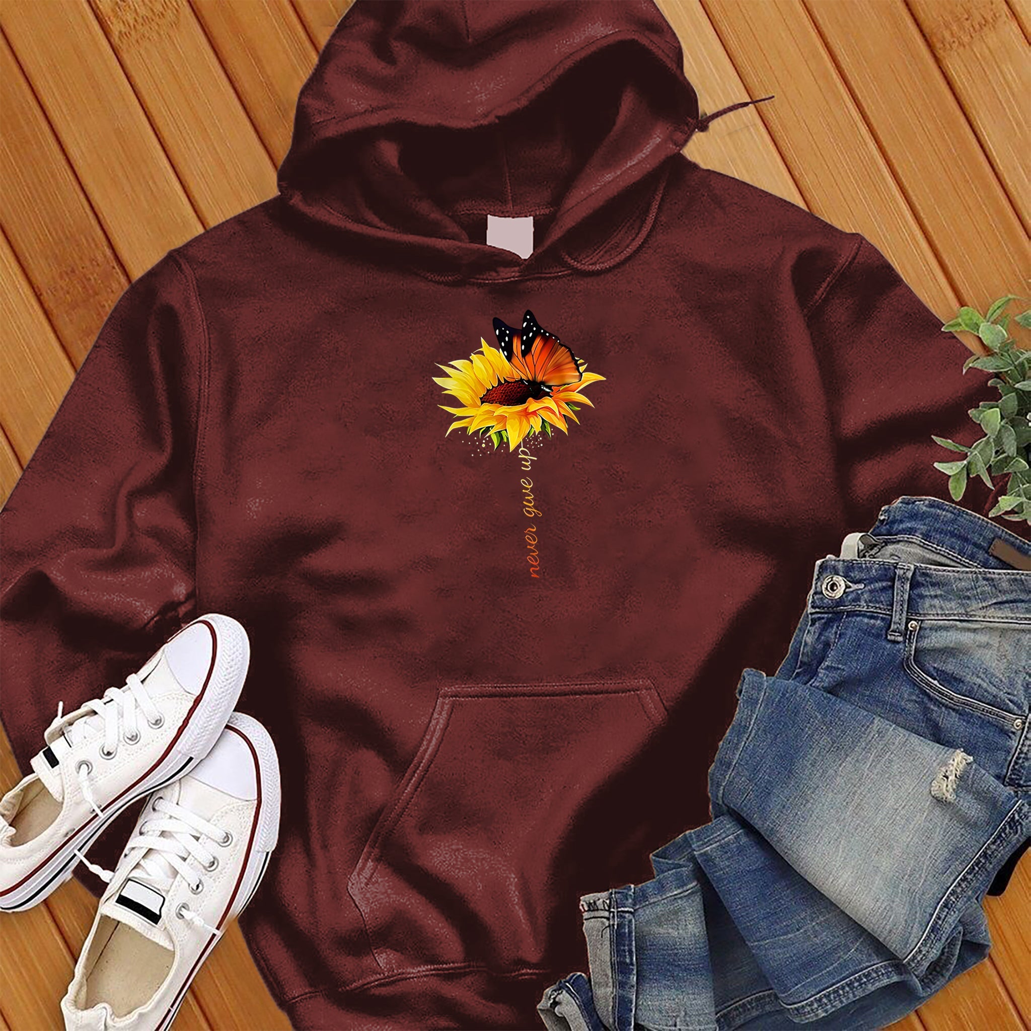 Never Give Up Flower Hoodie - Love Tees