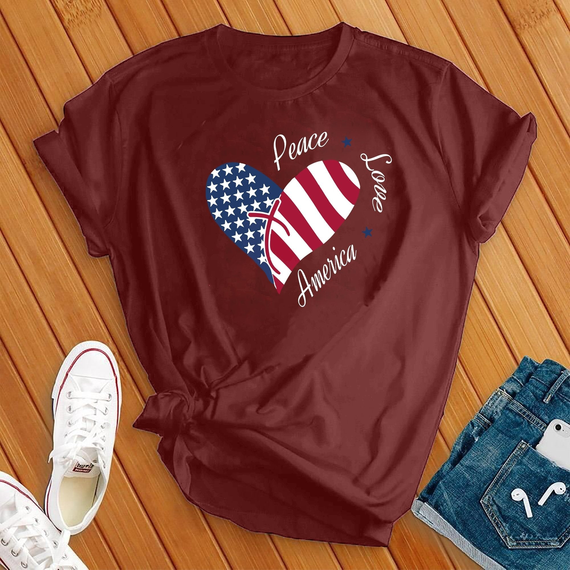 Peace Love America Heart 4th of July Tee - Love Tees