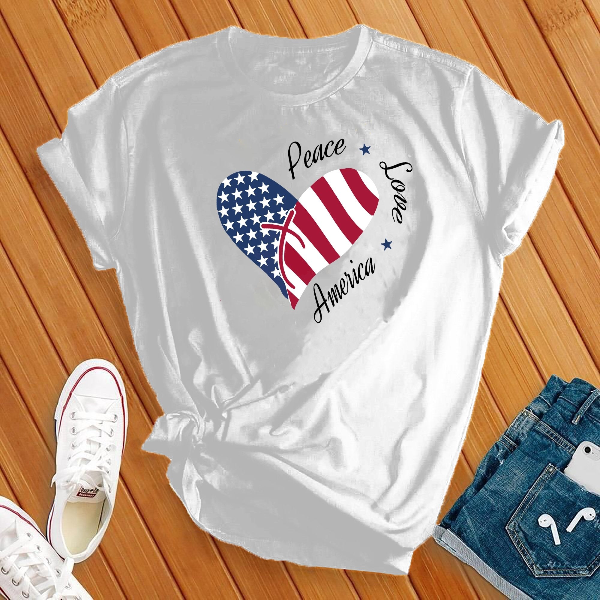 Peace Love America Heart 4th of July Tee - Love Tees