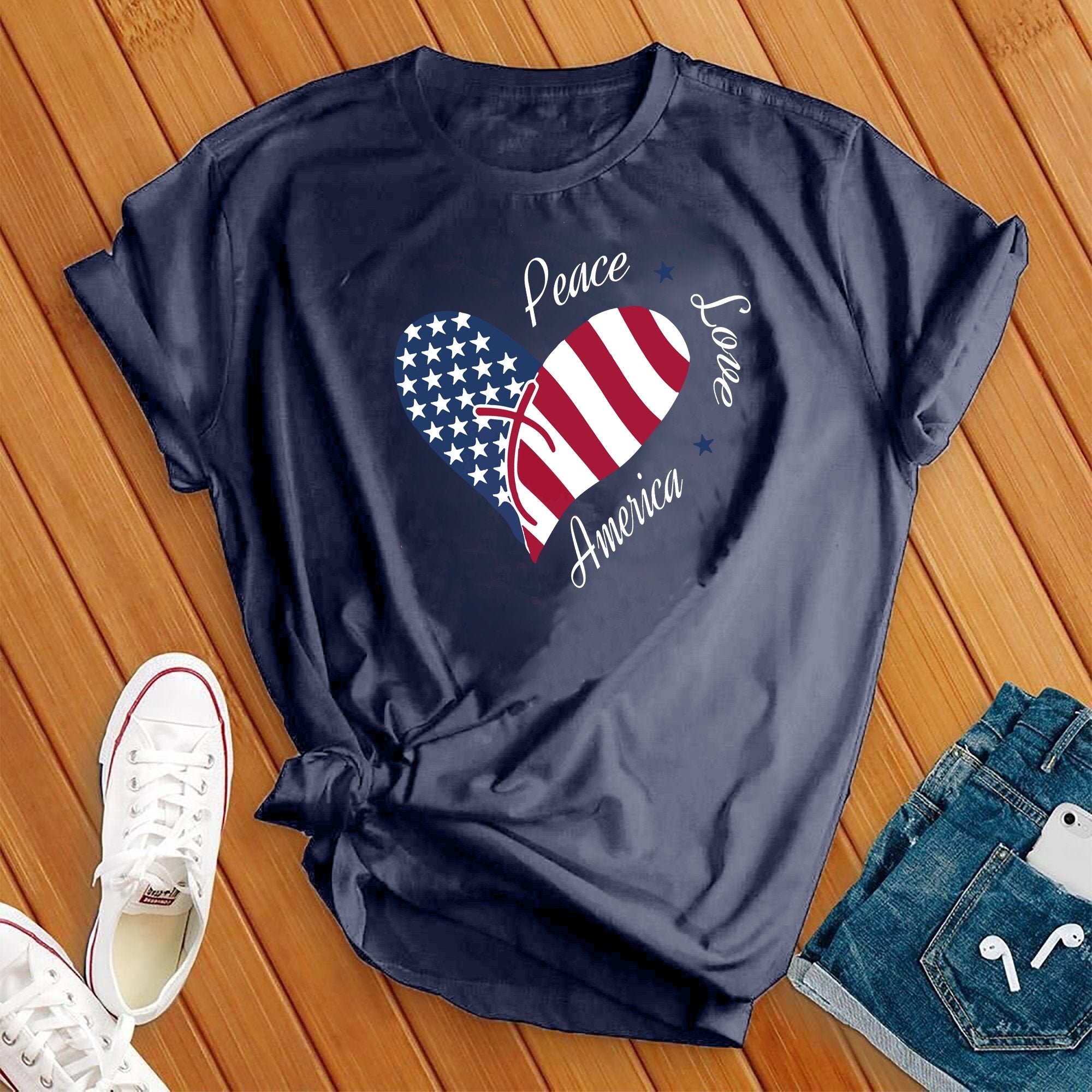 Peace Love America Heart 4th of July Tee - Love Tees