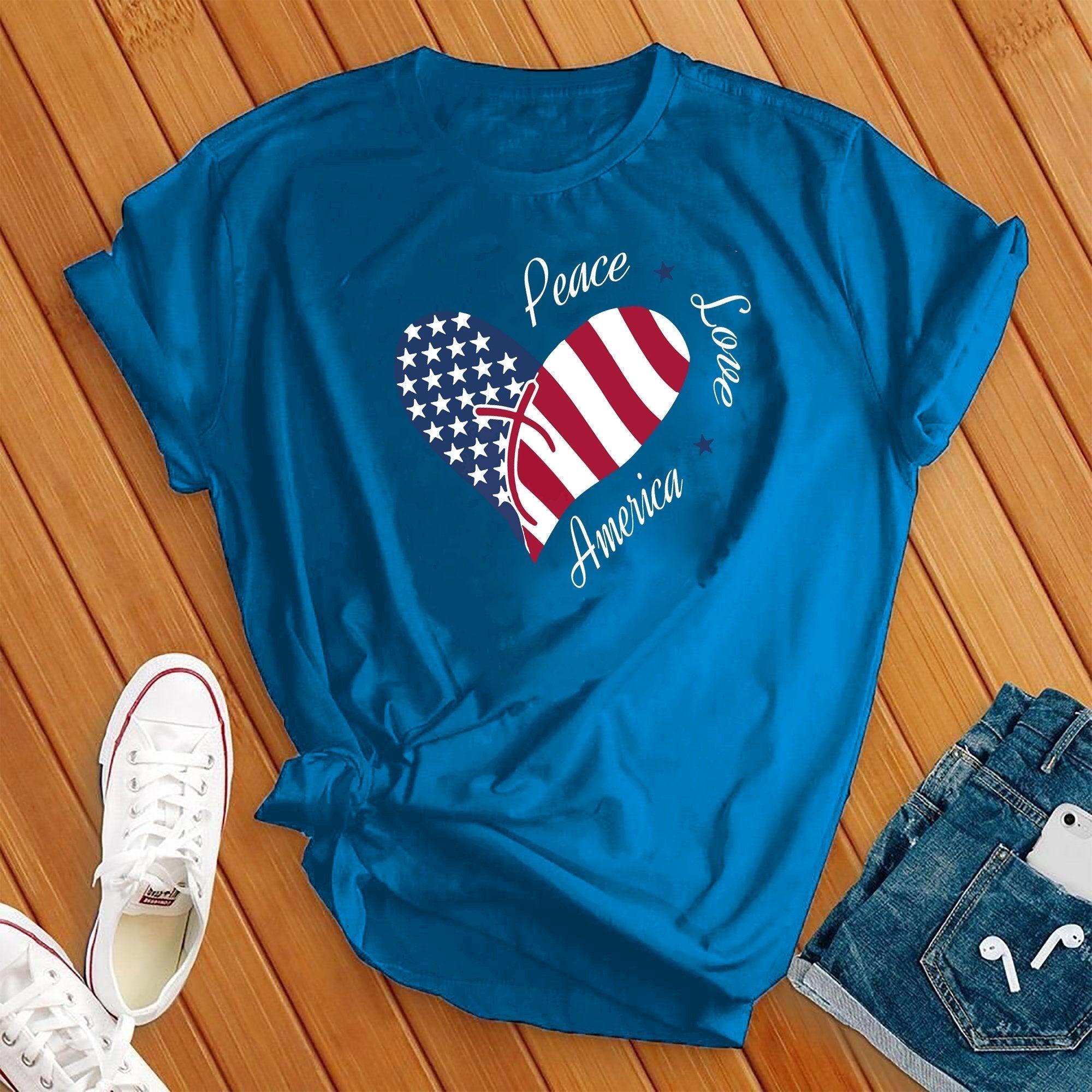 Peace Love America Heart 4th of July Tee - Love Tees