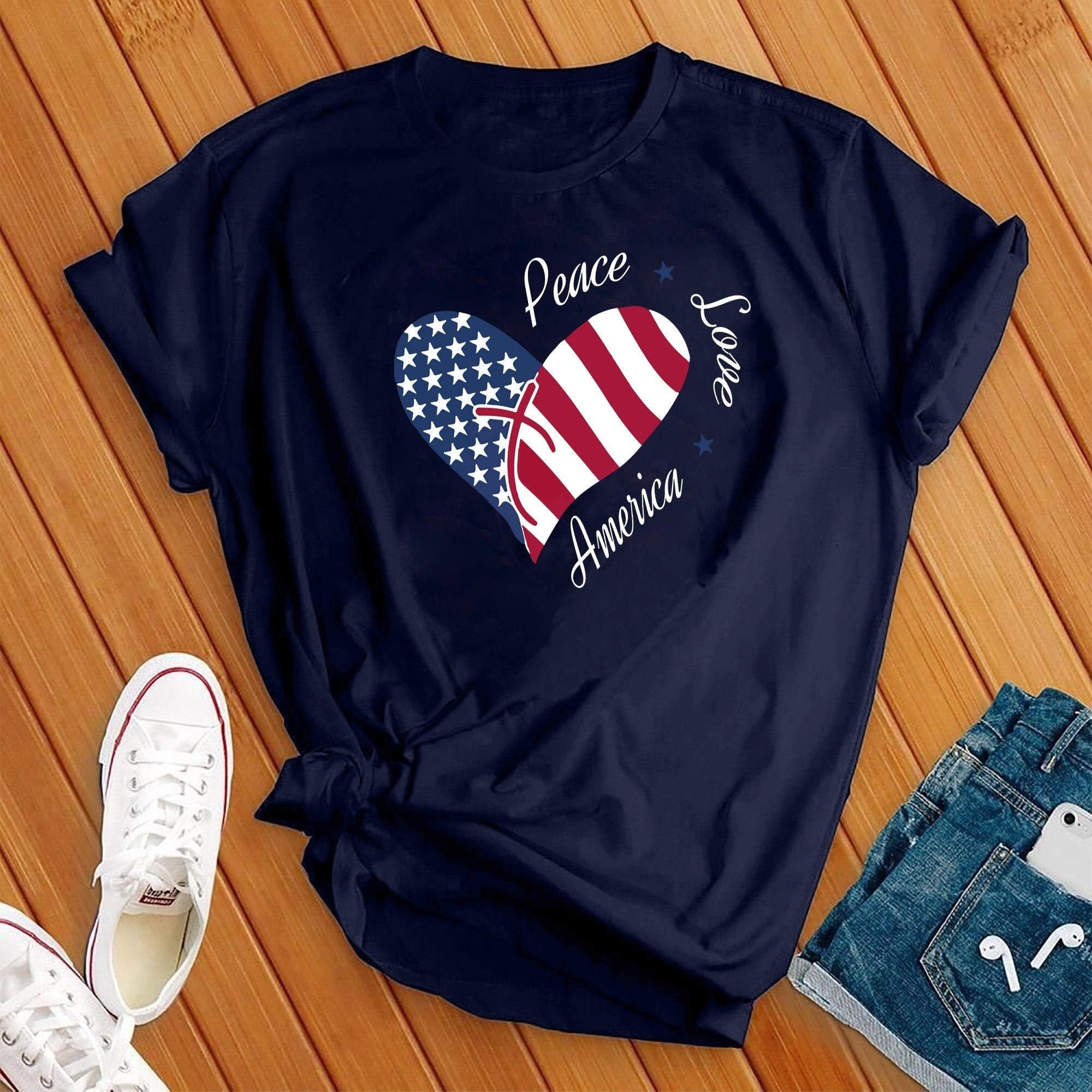 Peace Love America Heart 4th of July Tee - Love Tees