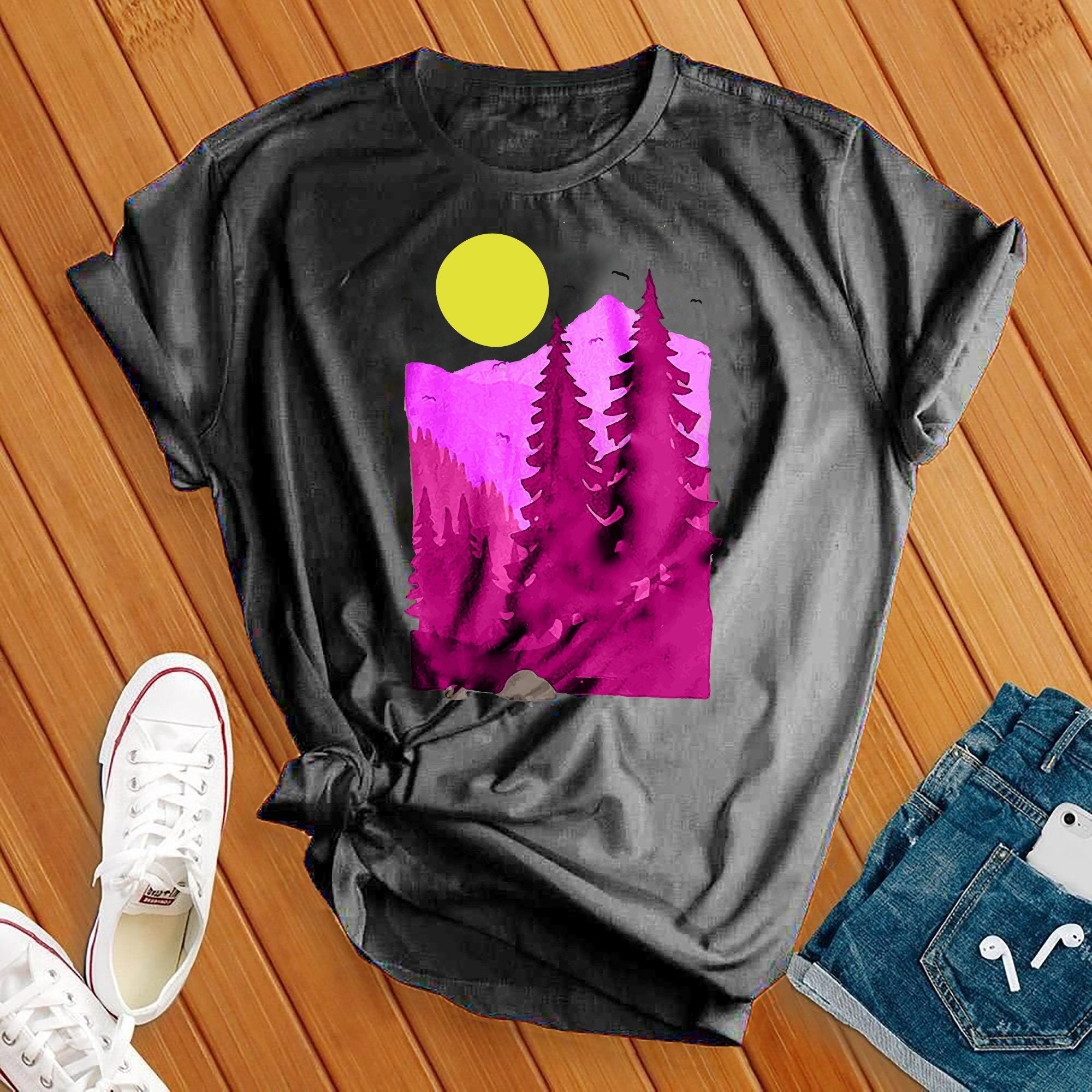 Pink Forest And Moon Tee - Love Tees