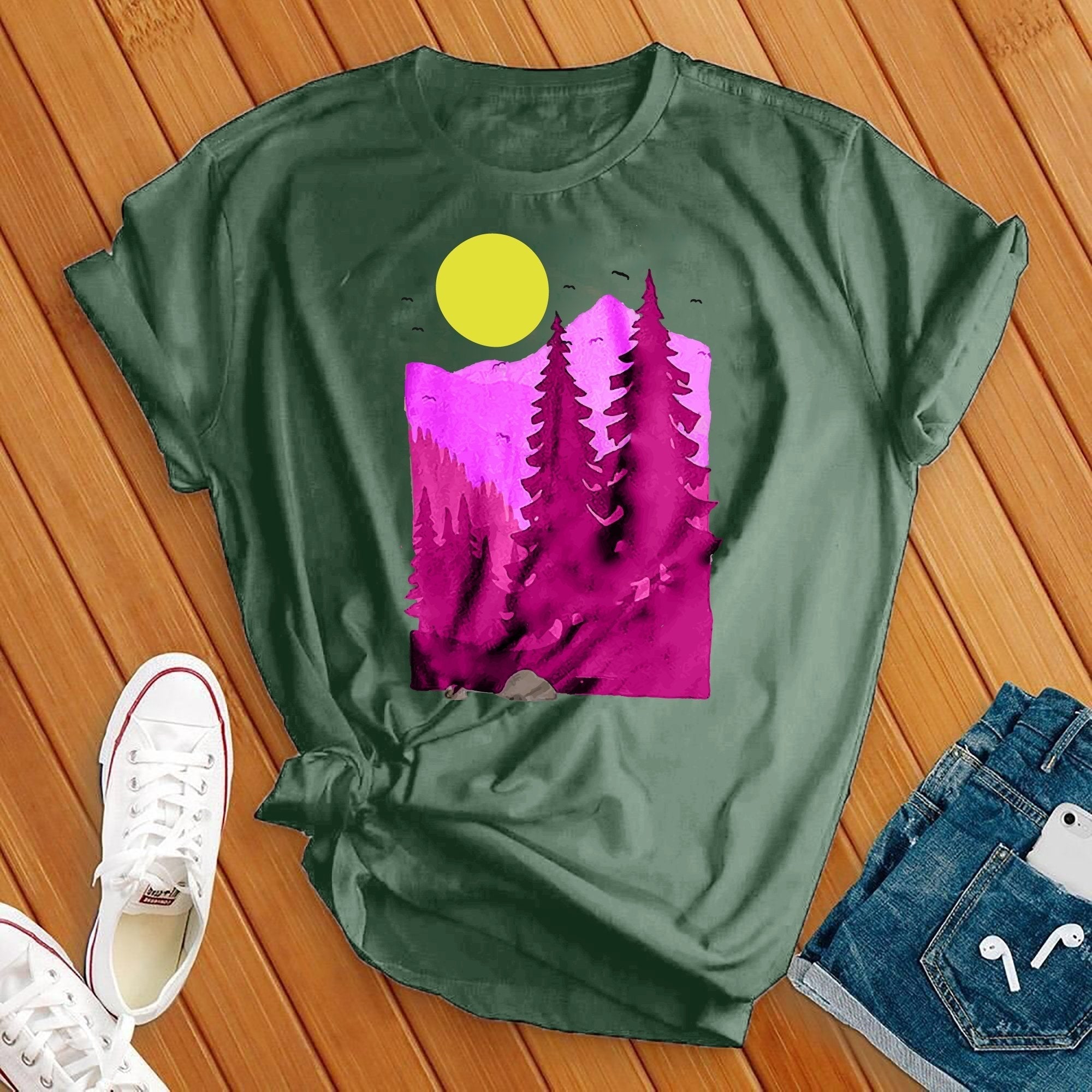 Pink Forest And Moon Tee - Love Tees