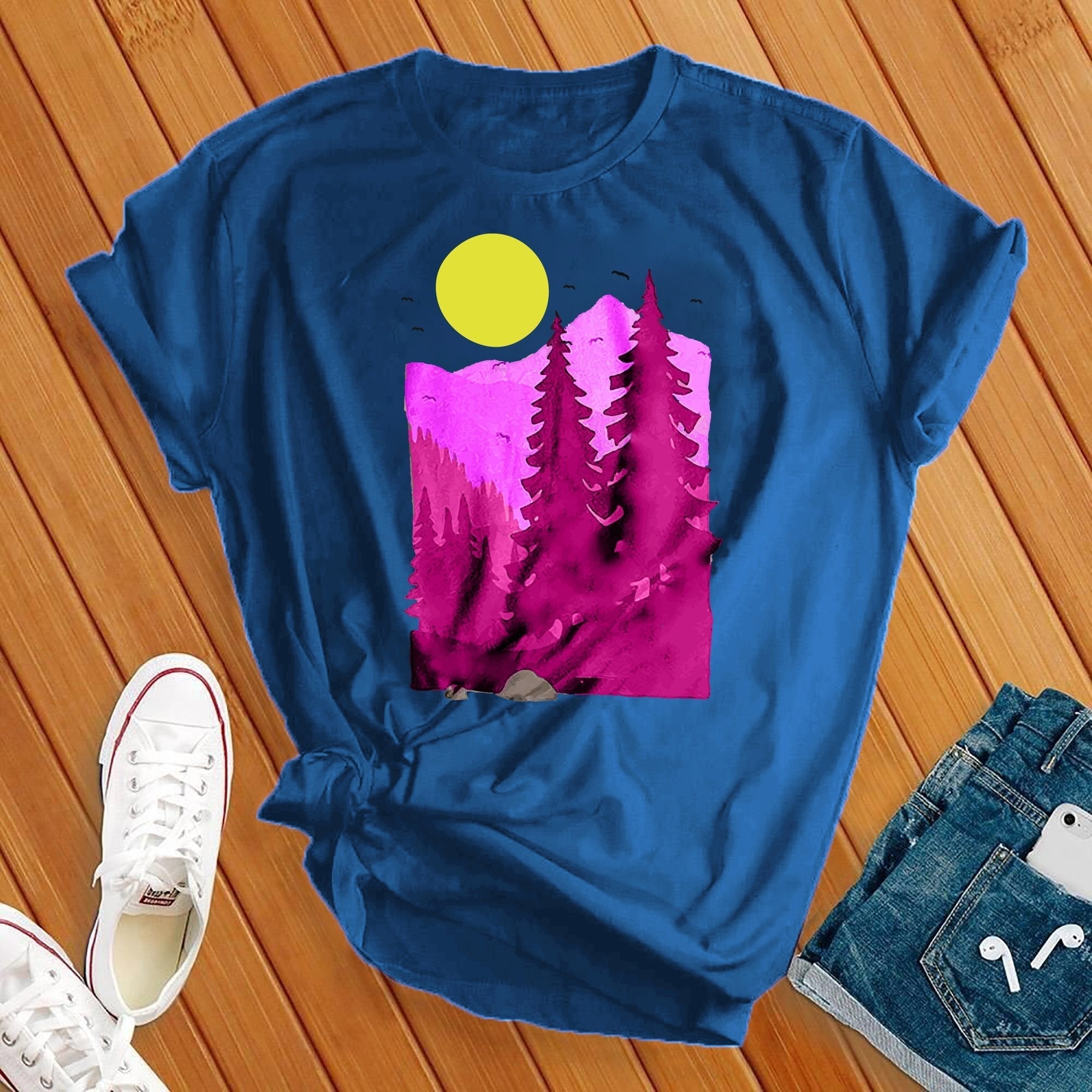 Pink Forest And Moon Tee - Love Tees