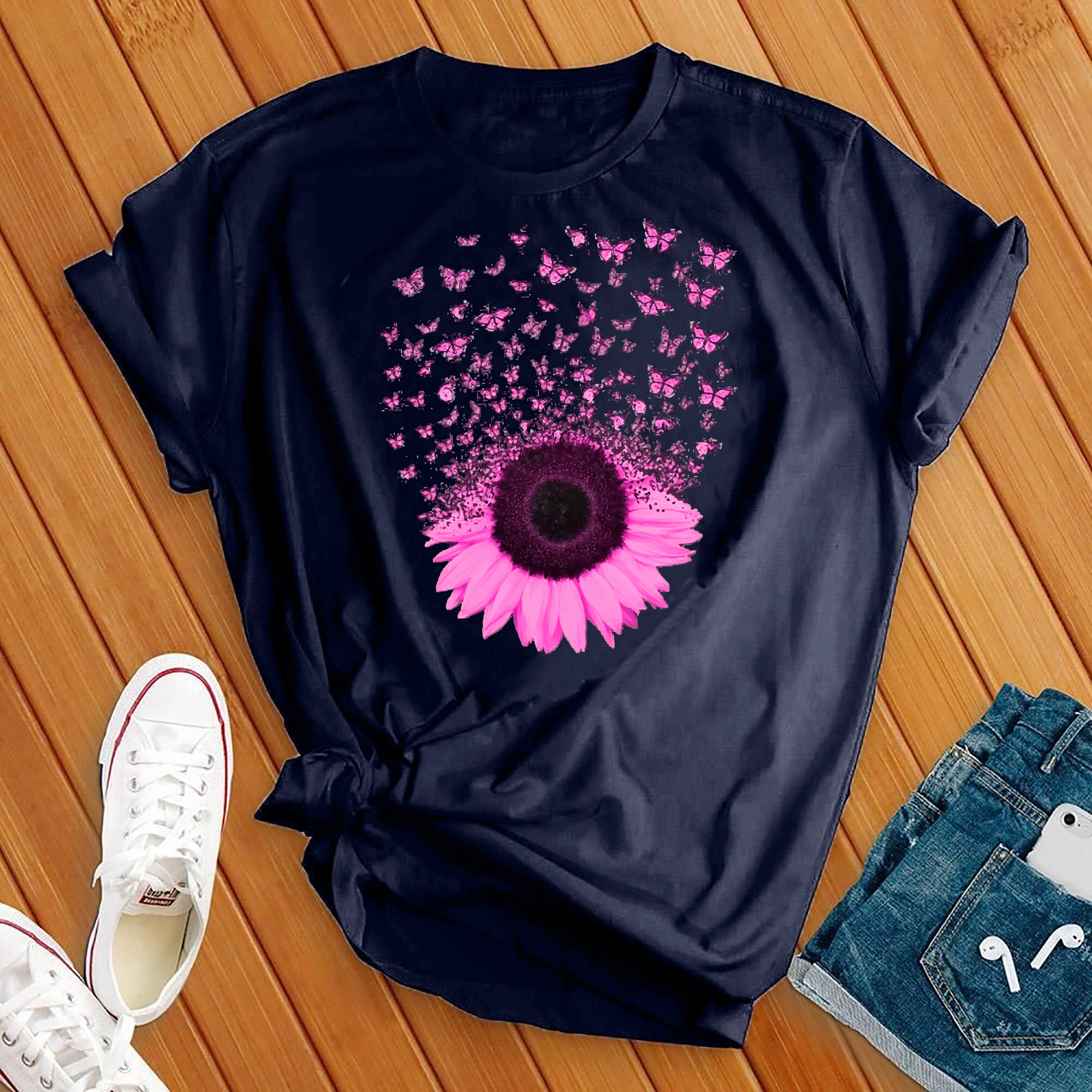 Pink Butterfly Sunflower Tee