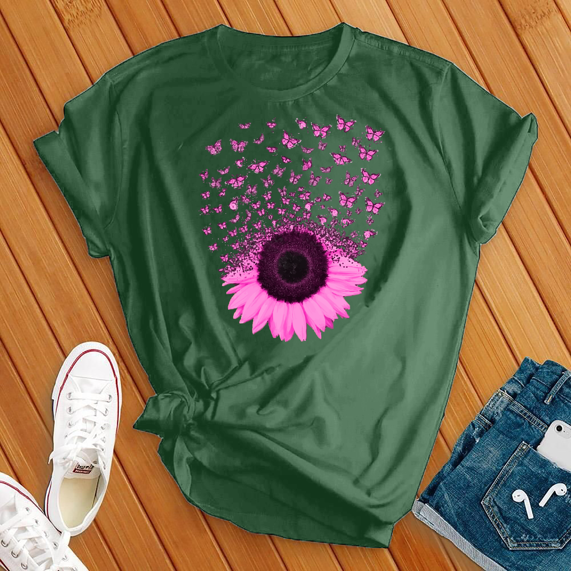 Pink Butterfly Sunflower Tee