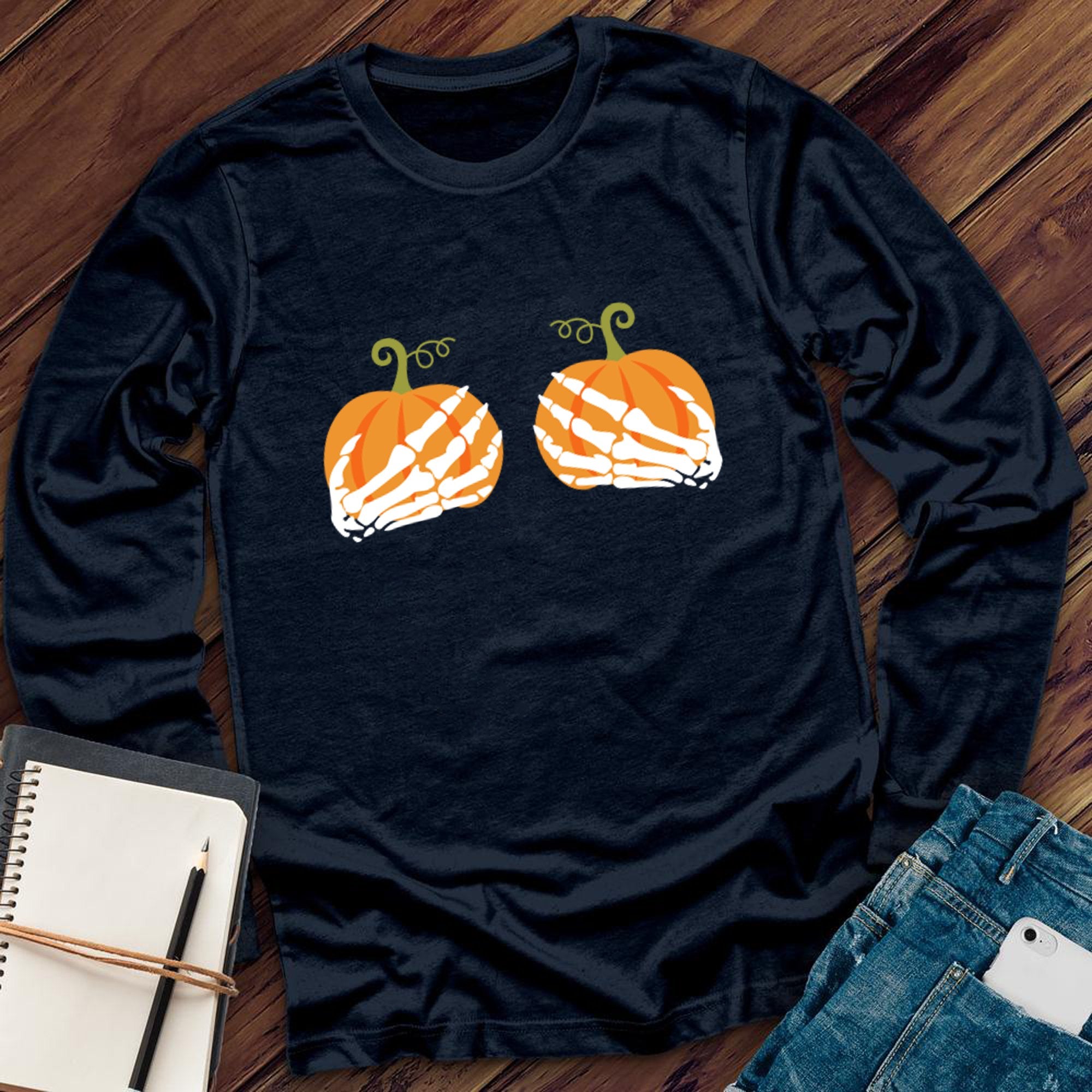 Pumpkin Skeleton Hands Long Sleeve - Love Tees