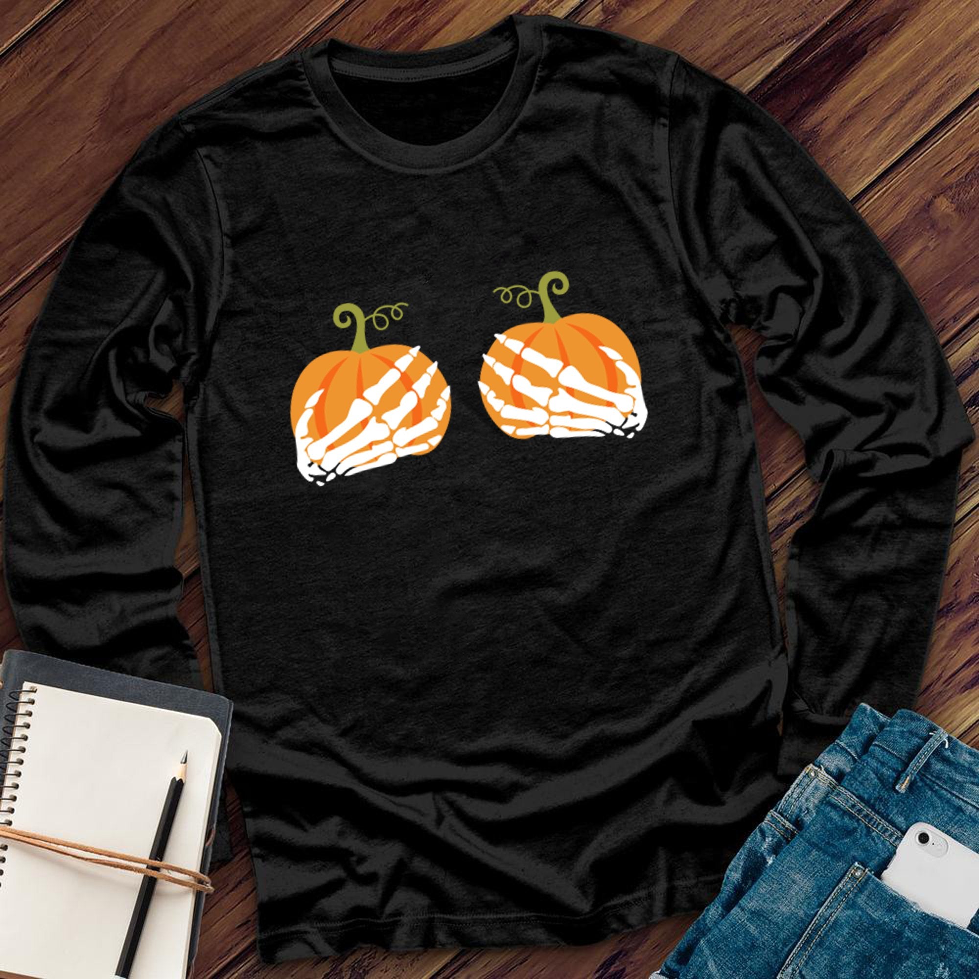 Pumpkin Skeleton Hands Long Sleeve - Love Tees