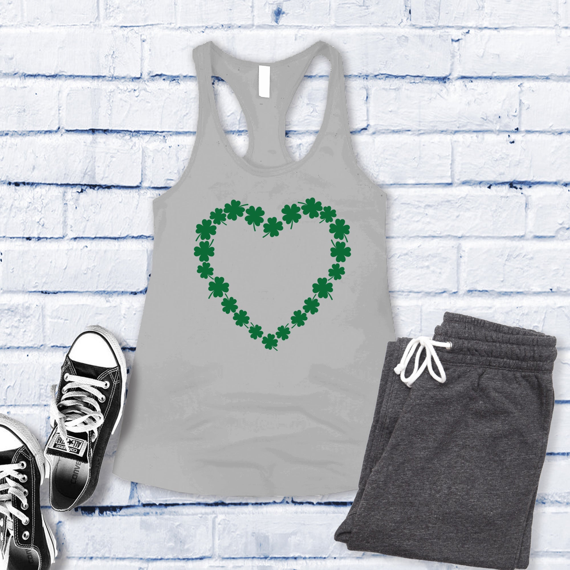 Saint Patrick's Day Heart Shamrocks Women's Tank Top - Love Tees