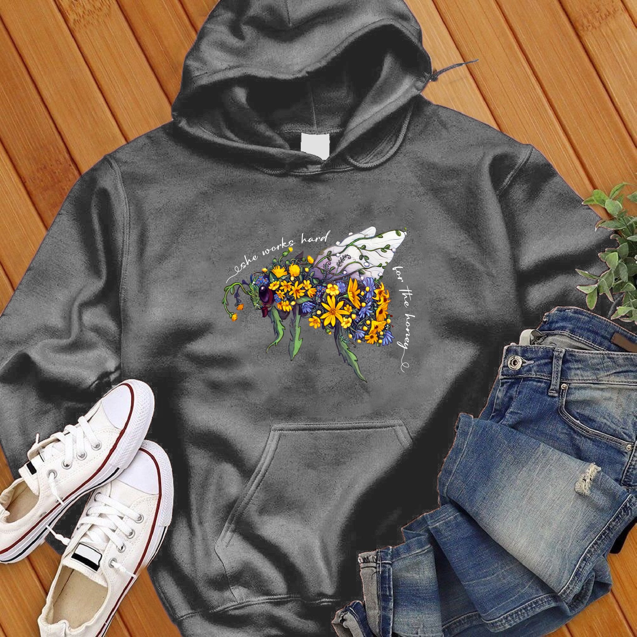 She Works Hard For The Honey Floral Bee Hoodie - Love Tees