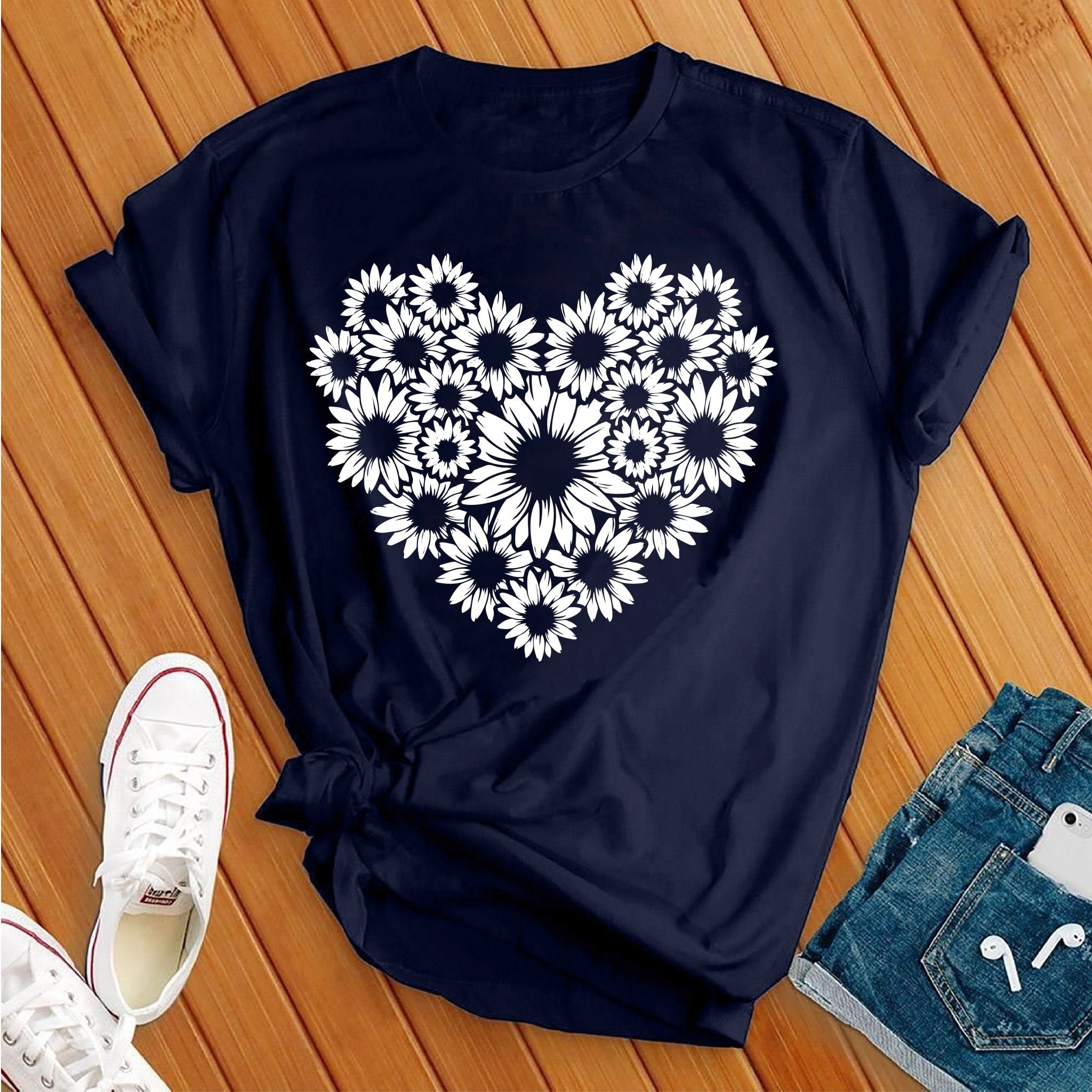 Simple Flowers Heart Tee - Love Tees