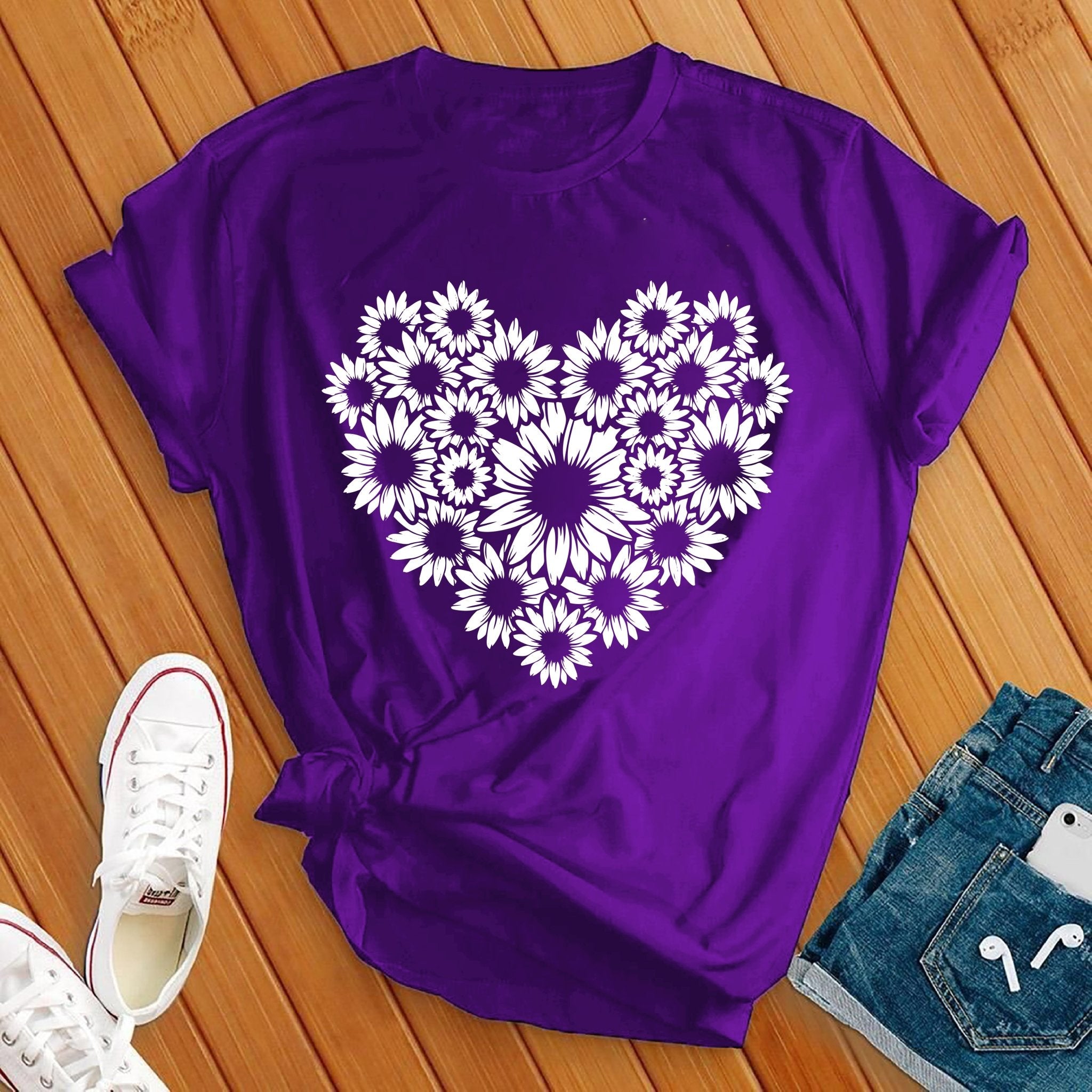 Simple Flowers Heart Tee - Love Tees