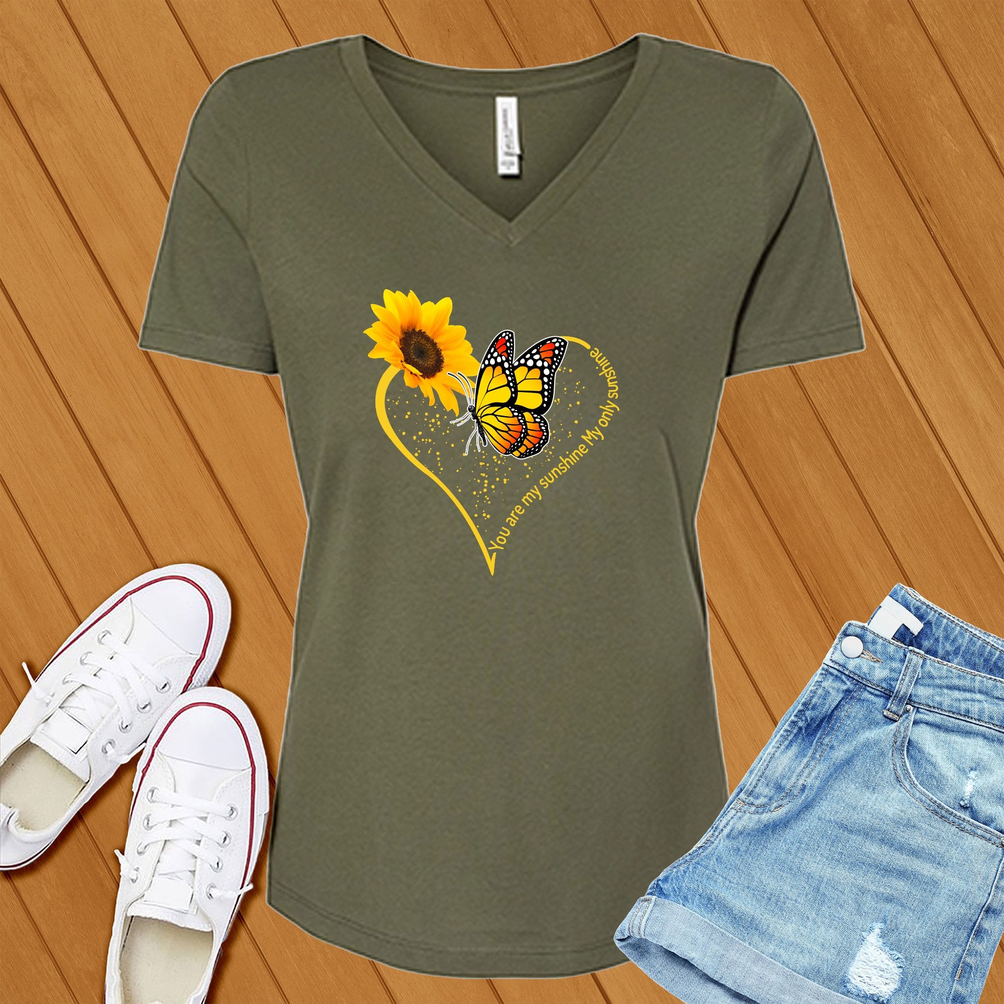 You Are My Sunshine Butterfly Heart V-Neck - Love Tees