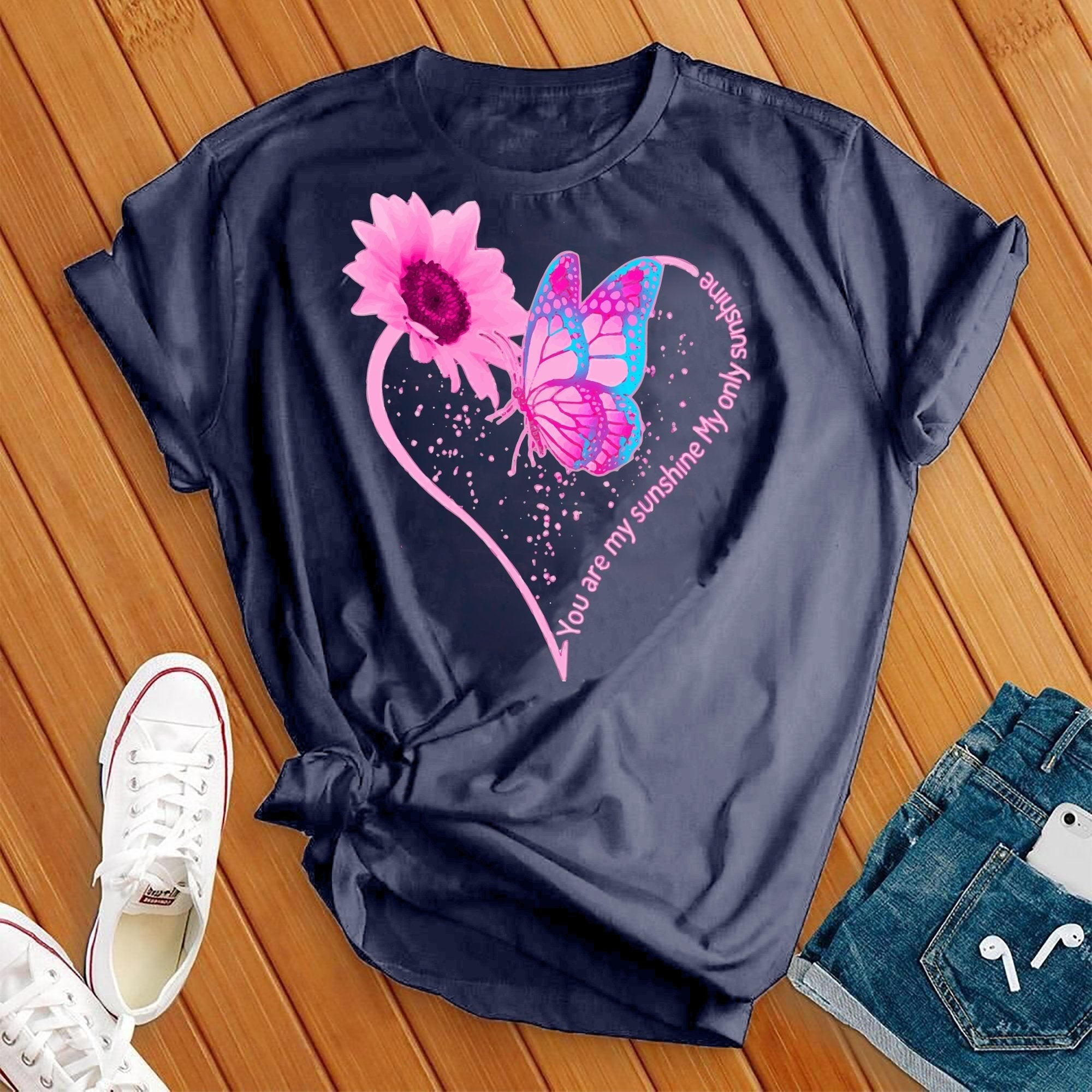 You Are My Sunshine Pink Butterfly Heart Tee - Love Tees