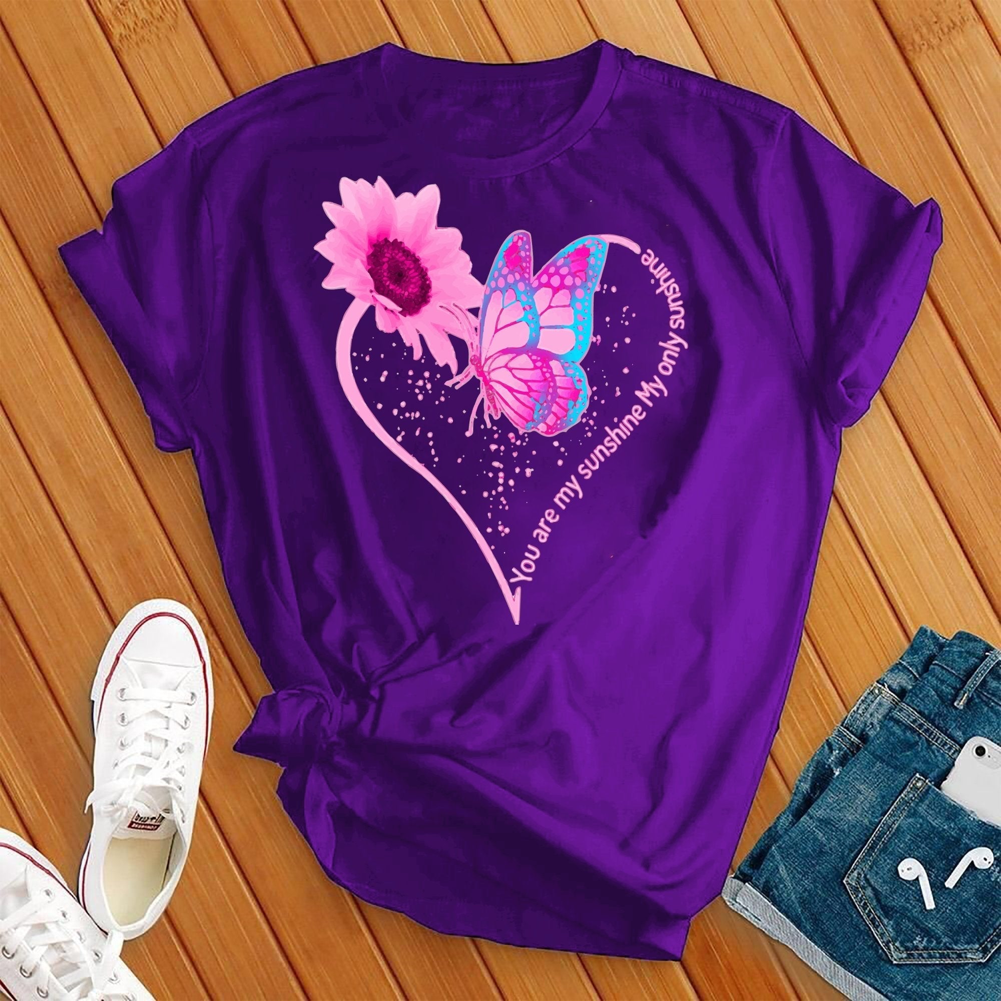 You Are My Sunshine Pink Butterfly Heart Tee - Love Tees